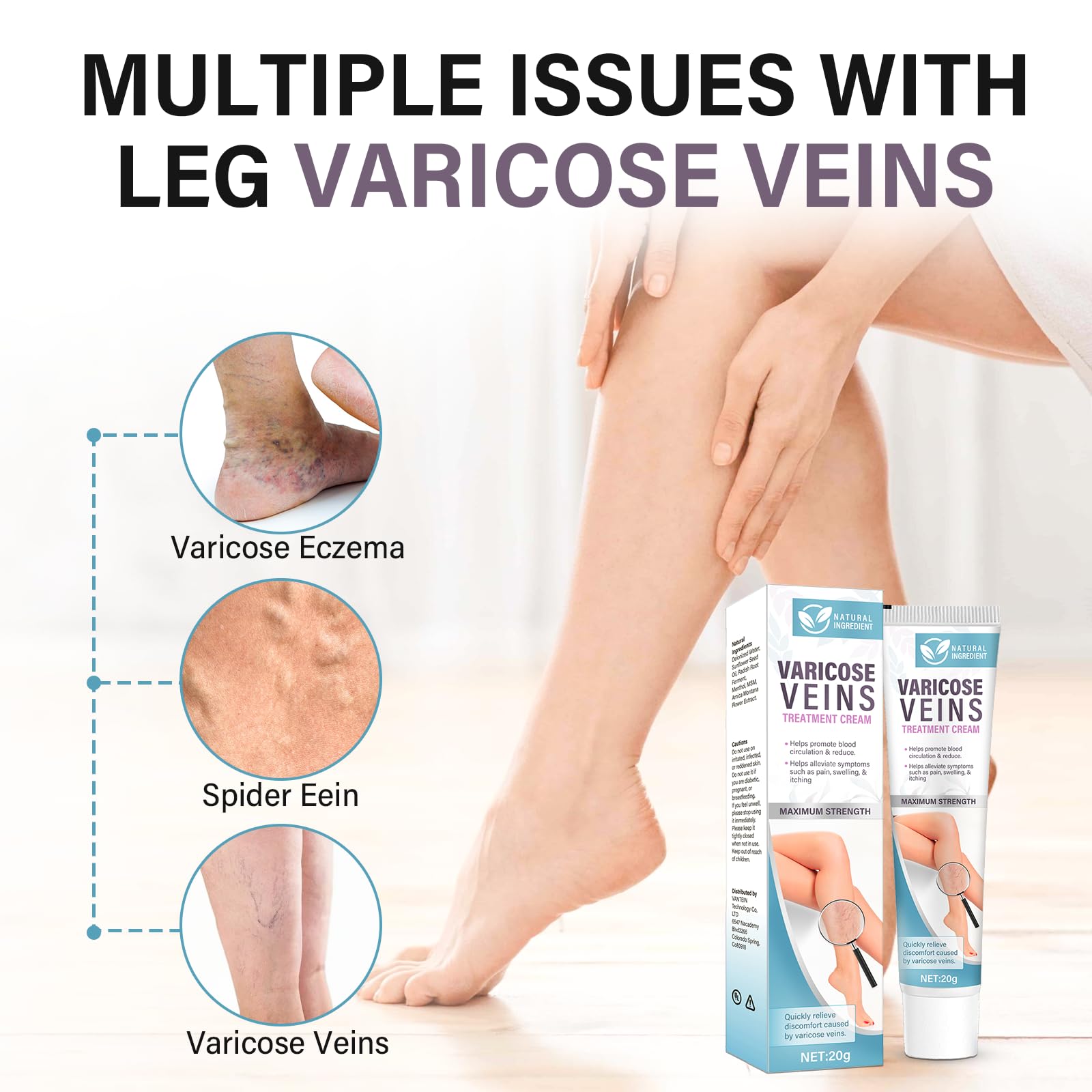Varicose Veins Treatment Cream for Legs - Improves Blood Circulation, Reduces Spider Veins & Leg Heaviness - 2 Pack (60ml Each) - Perfect for Daily Use at Home, Office or Travel