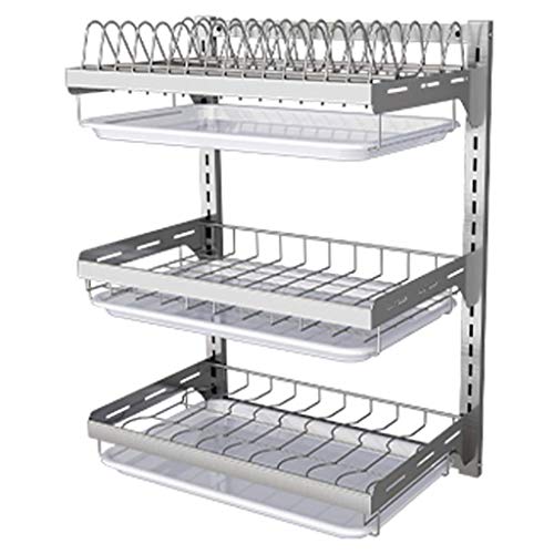 Stainless Steel Wall Mount Dish Drying Rack with Drain Board - Foldable Kitchen Organizer for Plates, Bowls & Utensils - Space Saving Tableware Storage Solution for Small Kitchens & Apartments
