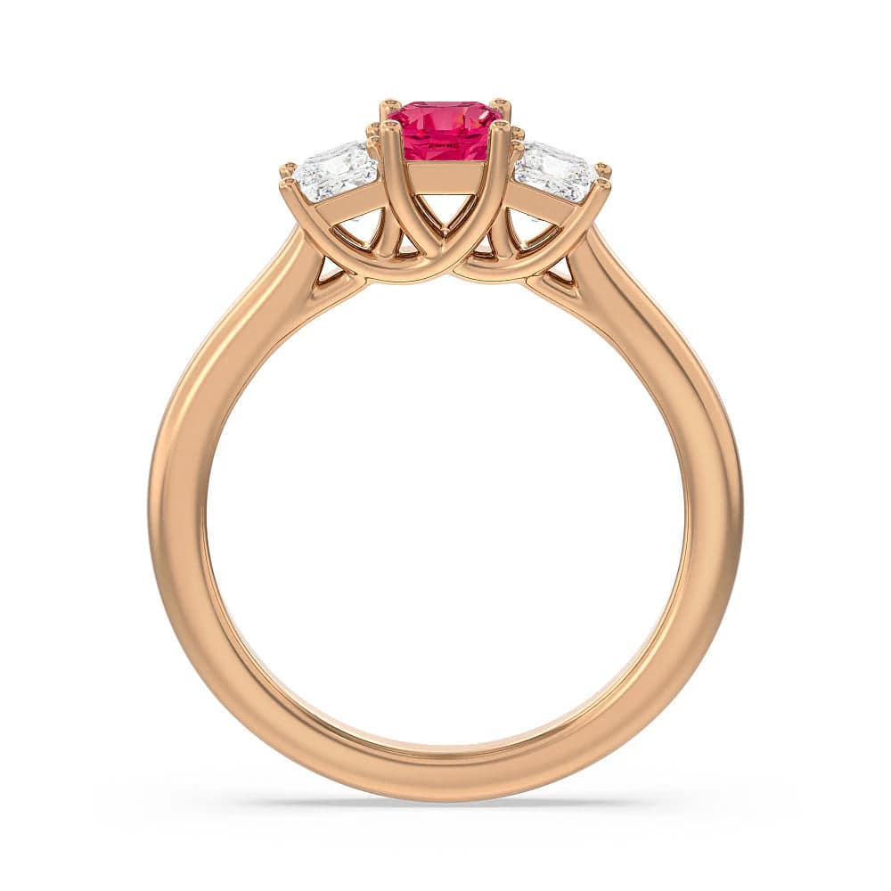 Exquisite Lab-Grown Ruby & Princess Cut Diamond Three-Stone Ring for Women | Elegant Engagement, Wedding, Anniversary Jewelry Gift