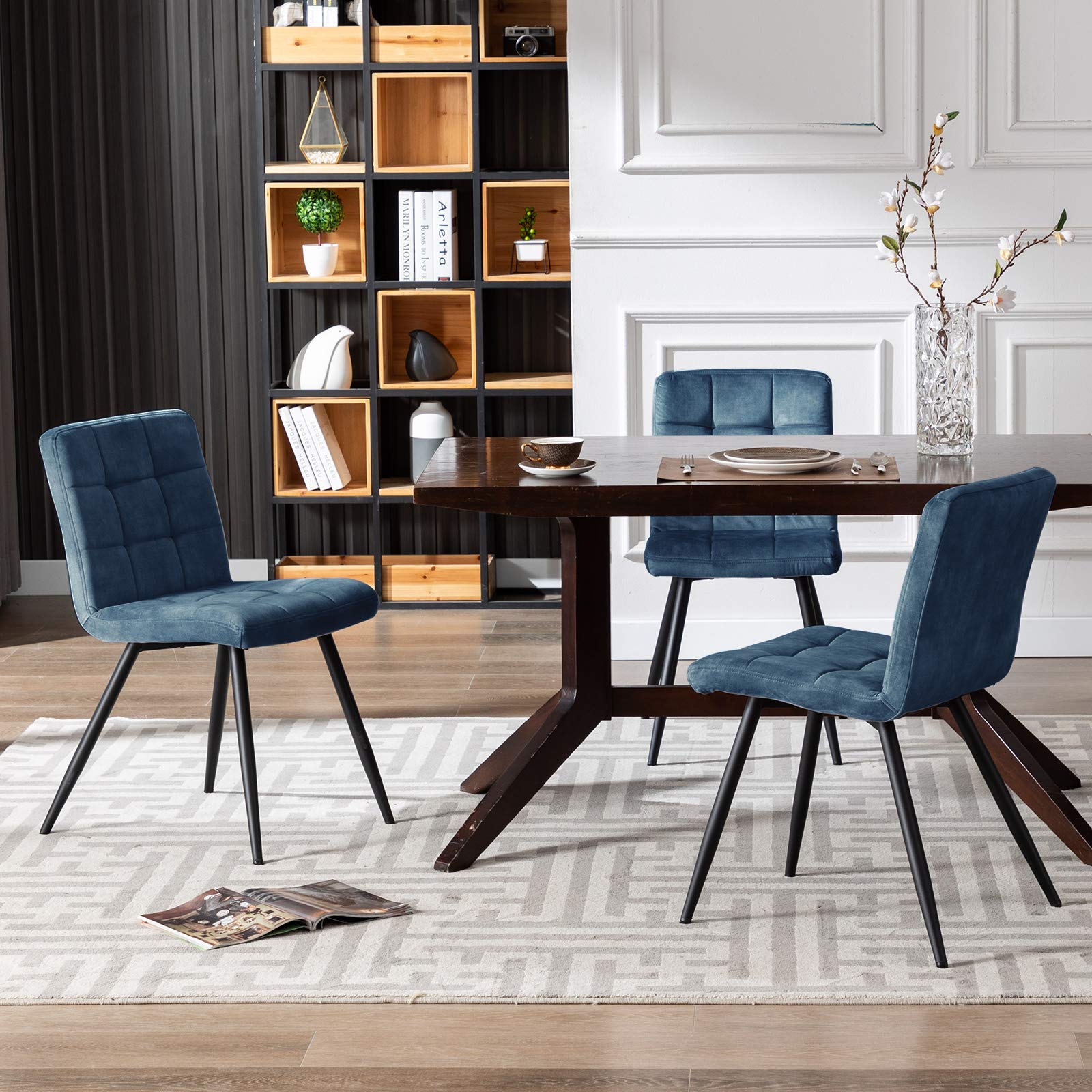 DUHOME Mid Century Modern Velvet Dining Chairs Set of 4 - Blue Upholstered Accent Chairs with Metal Legs for Dining Room, Kitchen, Living Room, Bedroom & Vanity | Perfect for Home Decor, Reading Nook & Small Space Furniture