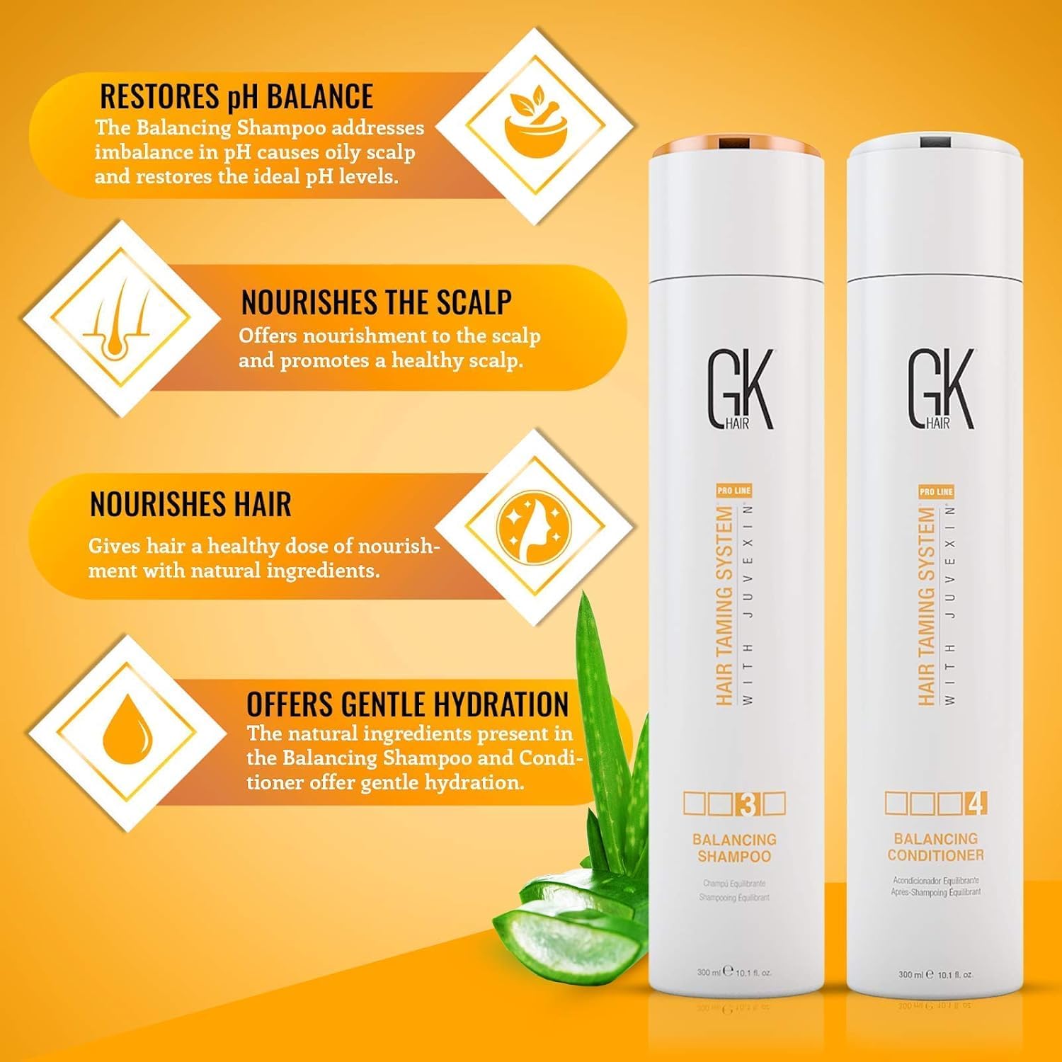 GK HAIR Global Keratin Balancing & Moisturizing Shampoo and Conditioner Set (10.1 Fl Oz Each) - Repair Dry Damaged Hair for Smooth Silky Results - Perfect for Color-Treated & Chemically Processed Hair at Home Salon Use