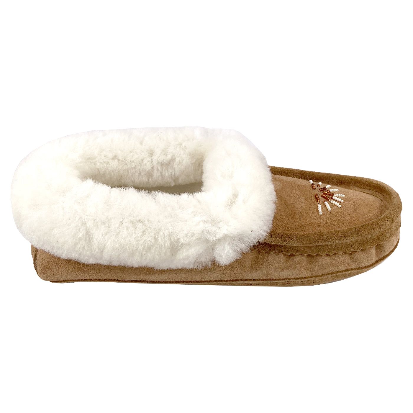 Women's Soft Sole Beaded Moccasins with Sheepskin Lining - Cozy Indoor/Outdoor House Slippers for Winter Comfort & Style