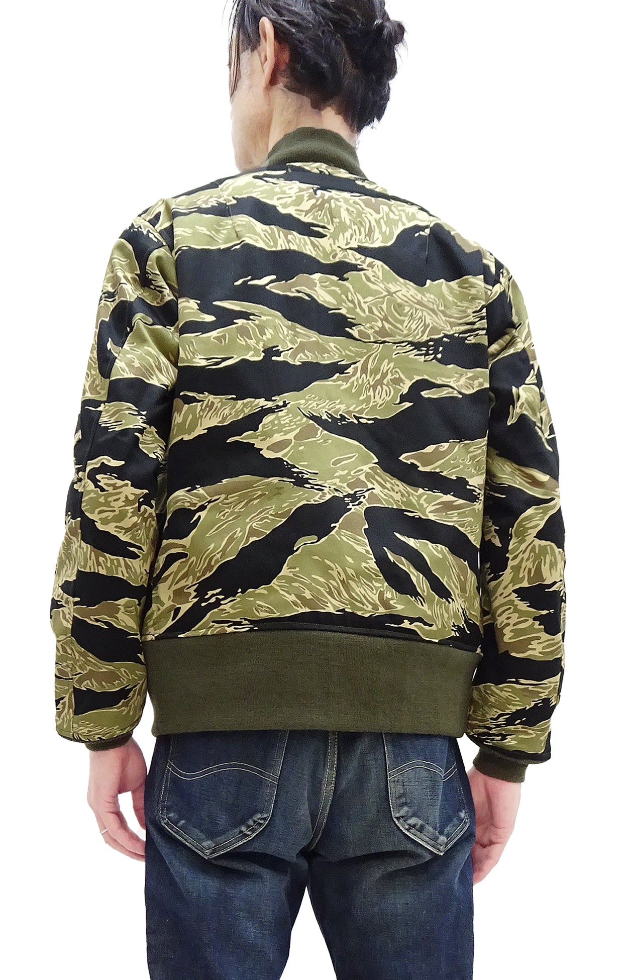 Buzz Rickson Men's L-2B Flight Jacket - Civilian Model Tiger Stripe Camouflage Cotton Twill Bomber Jacket (L2 BR15515) | Vintage Military Style Outerwear for Casual Wear & Aviation Enthusiasts
