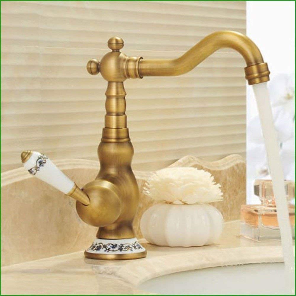 Vintage Brass Bathroom Sink Faucet - 360° Swivel Spout Hot & Cold Water Mixer Tap - Retro Rotatable Basin Faucet for Bathroom Vanity - Perfect for Modern & Classic Bathroom Decor