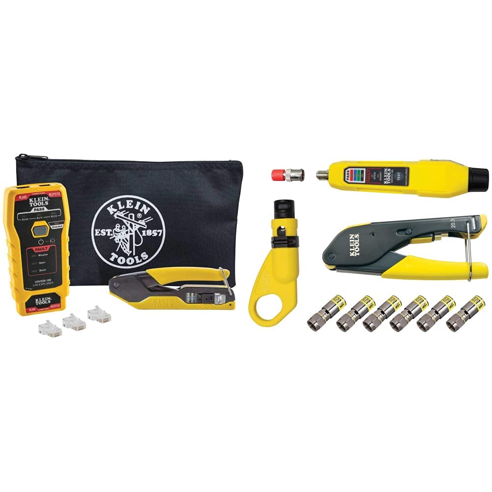 Klein Tools Ethernet Cable Tester & Crimper Kit - Professional Coaxial Cable Installation Tool Set for Network Technicians | Perfect for Home & Office Networking Setup