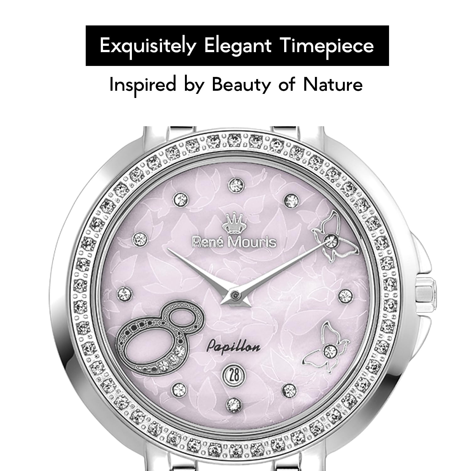 René Mouris Papillon Women's Luxury Watch - 36mm 316L Stainless Steel Case, Sapphire-Coated Crystal, 50M Waterproof - Elegant Dress Watch for Business, Parties & Special Occasions