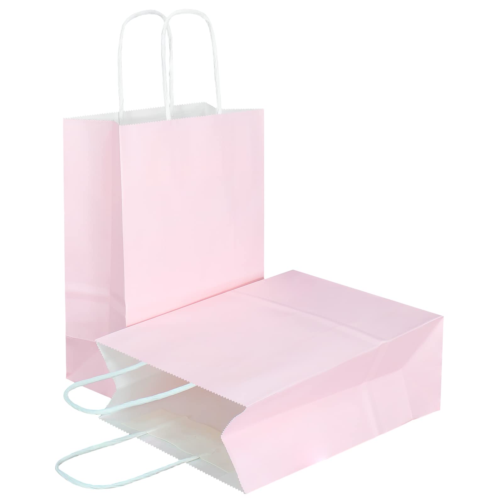 AZOWA Small Kraft Paper Gift Bags with Handles - 6.3x3.1x8.6 Inches Pastel Pink (12 Pack) - Perfect for Party Favors, Wedding Gifts & Birthday Presents