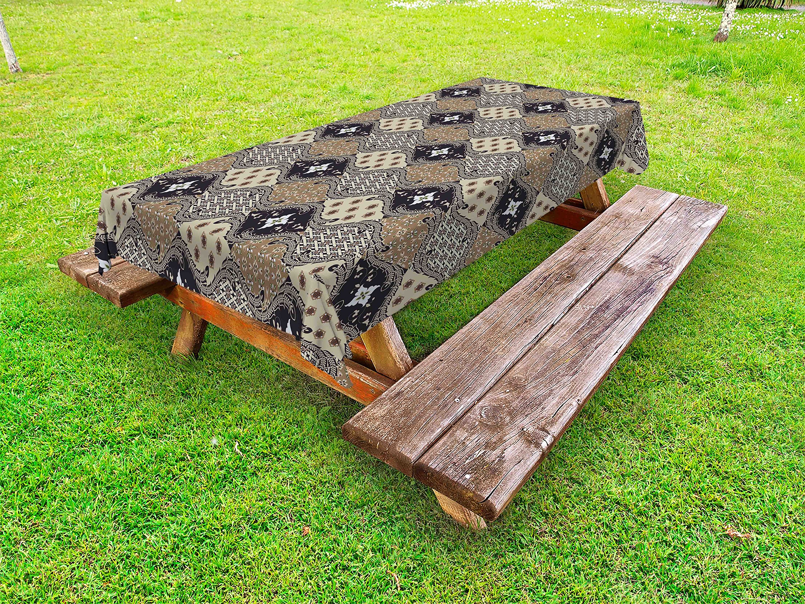 Ambesonne Asian Outdoor Tablecloth - Indonesian Javanese Style Batik Floral Design Washable Picnic Table Cover 58