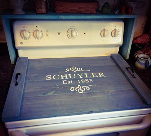 Personalized Farmhouse Wood Stove Cover - Custom Monogram Family Name Noodle Board & Oven Cover - Rustic Home Decor for Kitchen in Assorted Colors - Perfect for Farmhouse Style Kitchens & Holiday Gatherings