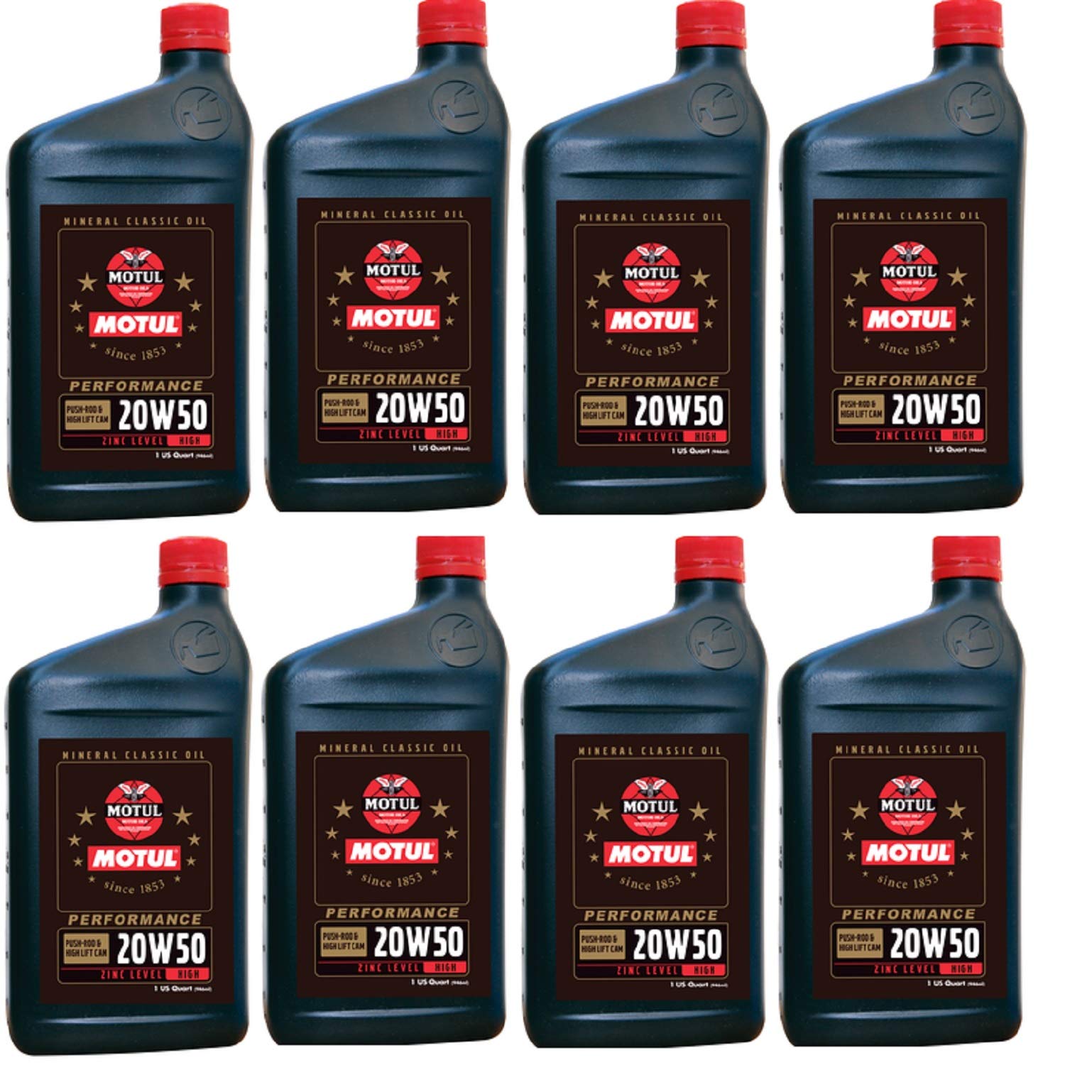 Motul 108081 Classic Performance 20W-50 Mineral Engine Oil - 8 Pack (1 Quart Each) for Motorcycles, ATVs & Classic Cars - High Temperature Protection & Engine Longevity