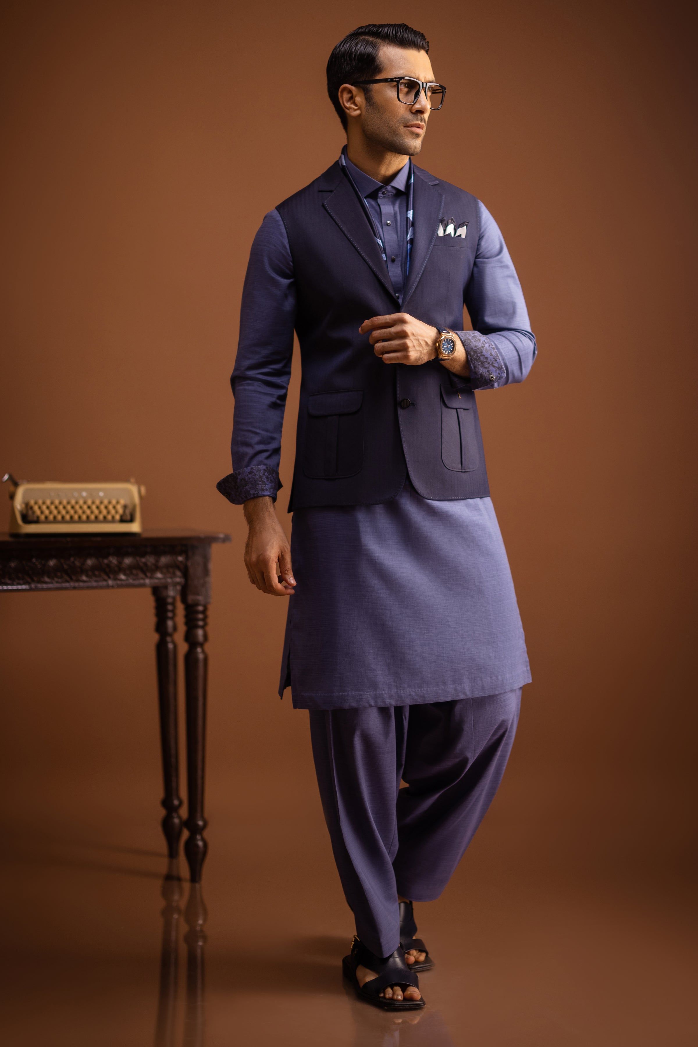 Blended Deep Blue Kameez Shalwar Outfit - Traditional Pakistani Dress for Women - Perfect for Weddings, Festivals & Cultural Events