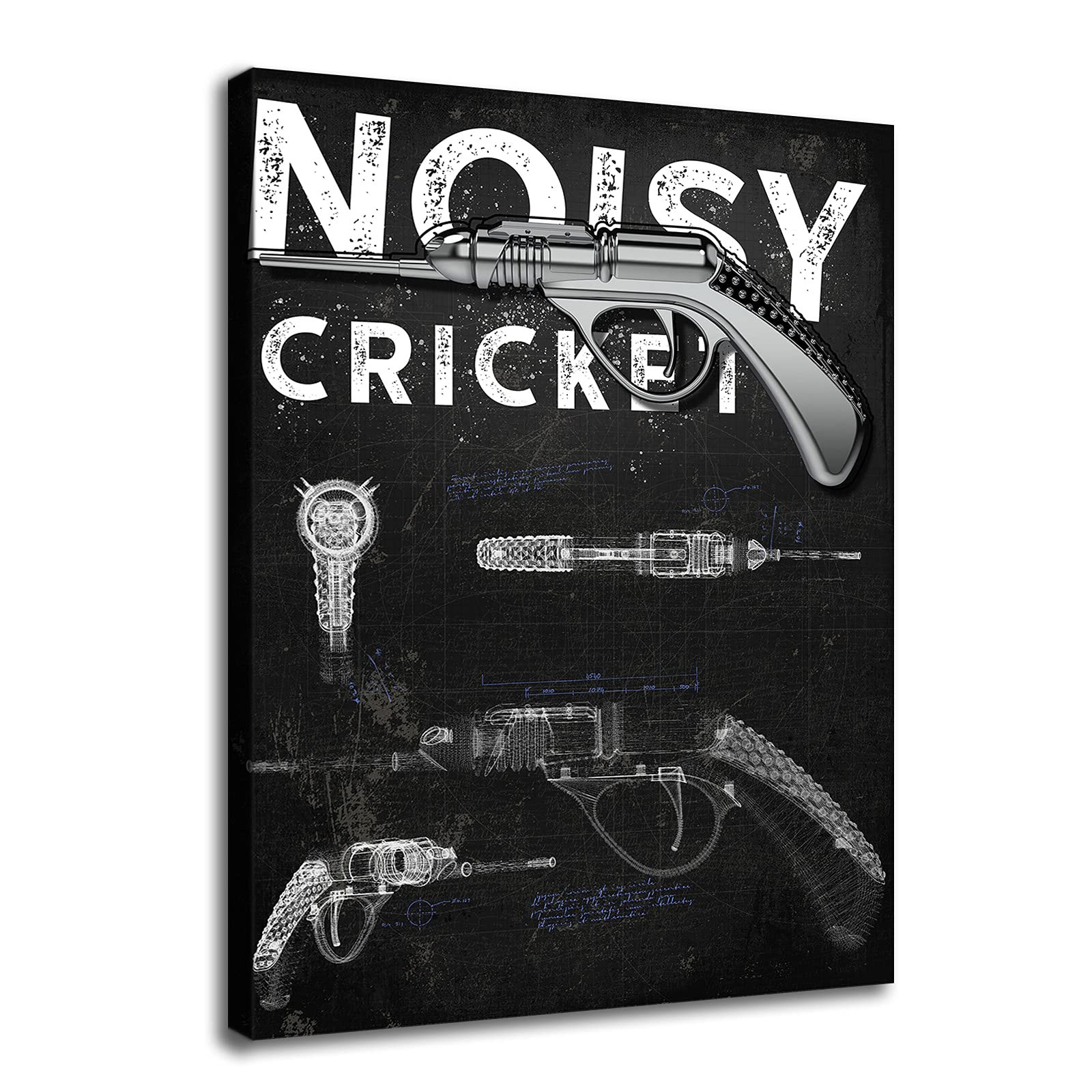 Men in Black Noisy Cricket Gun Vintage Blueprint Poster - Retro MIB Wall Art for Living Room, Home Decor - Unframed 16x20 Inch Canvas Print - Perfect for Sci-Fi Fans & Movie Memorabilia Collectors
