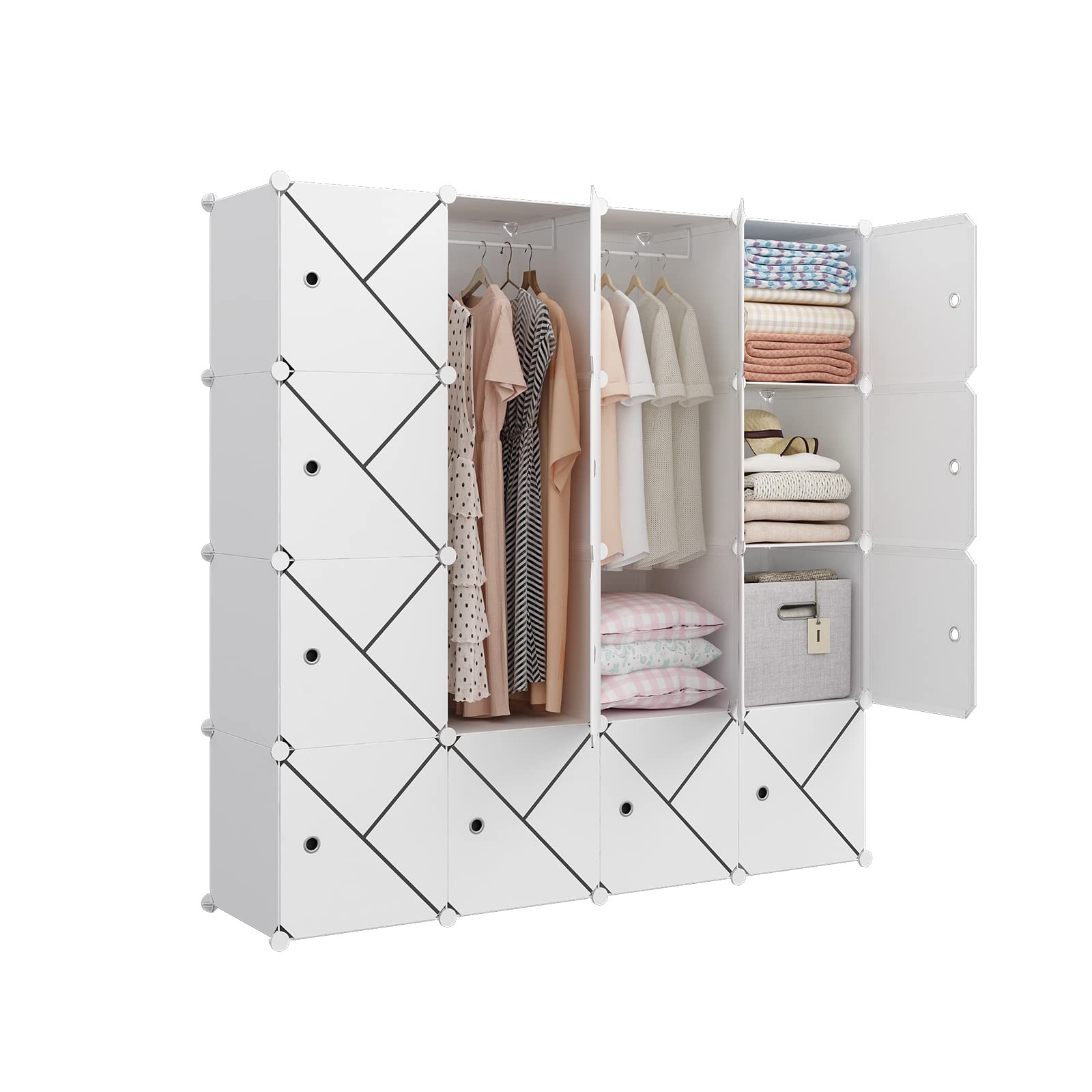 MAGINELS 16-Cube Portable Wardrobe Closet Organizer - White Storage Cabinet for Bedroom, Clothes & Accessories | Space-Saving Armoire Dresser for Small Spaces, Dorm Room & Apartment Organization
