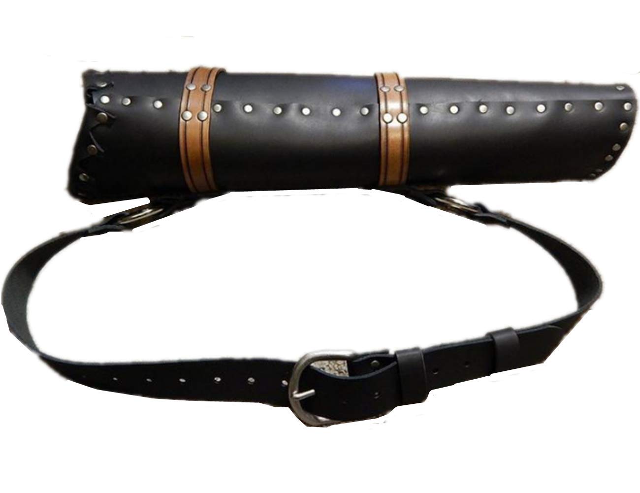 Handmade Medieval Leather Back Quiver - Vintage Bow Arrow Holder with Adjustable Straps & Large Pouch Belt Bag (Black, One Size) | Perfect for Archery, LARP, Cosplay & Renaissance Fairs