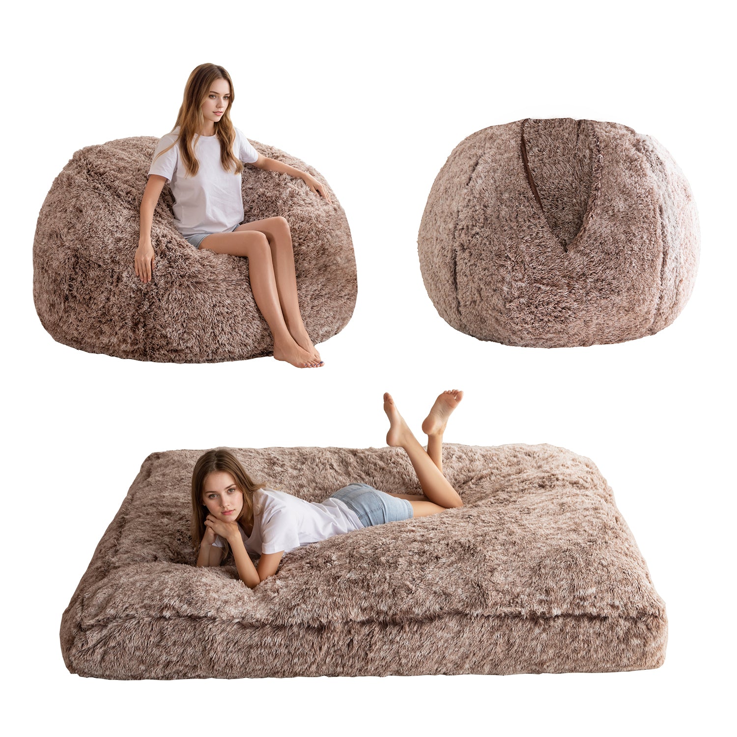 MAXYOYO Giant Bean Bag Bed - Extra Large Faux Fur Convertible Bean Bag Chair to Bed, Soft & Comfy for Adults & Teens - Perfect for Living Room, Bedroom, Dorm or Game Room Lounging