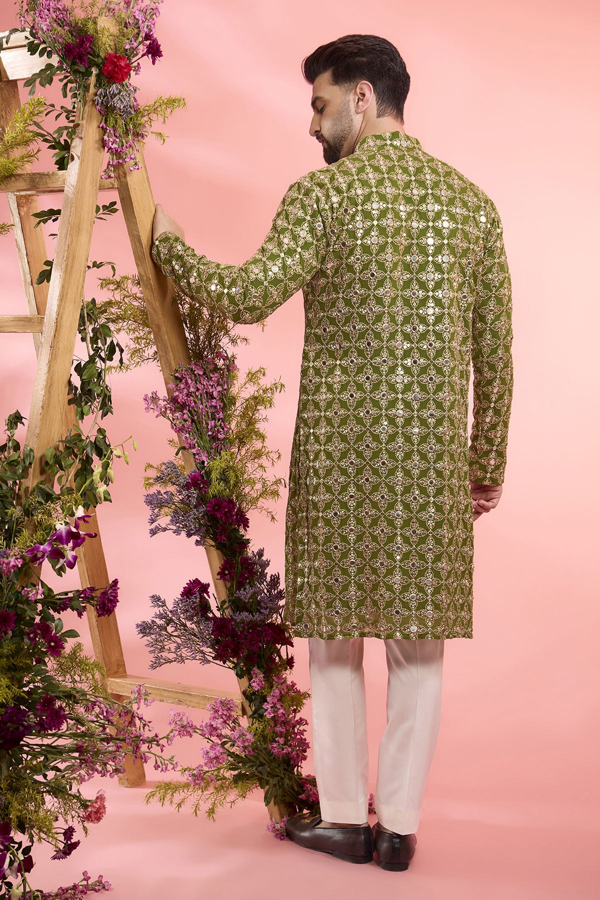 Lime Green Georgette Mirror Work Kurta for Women - Elegant Indian Embroidered Tunic for Festivals, Weddings & Special Occasions