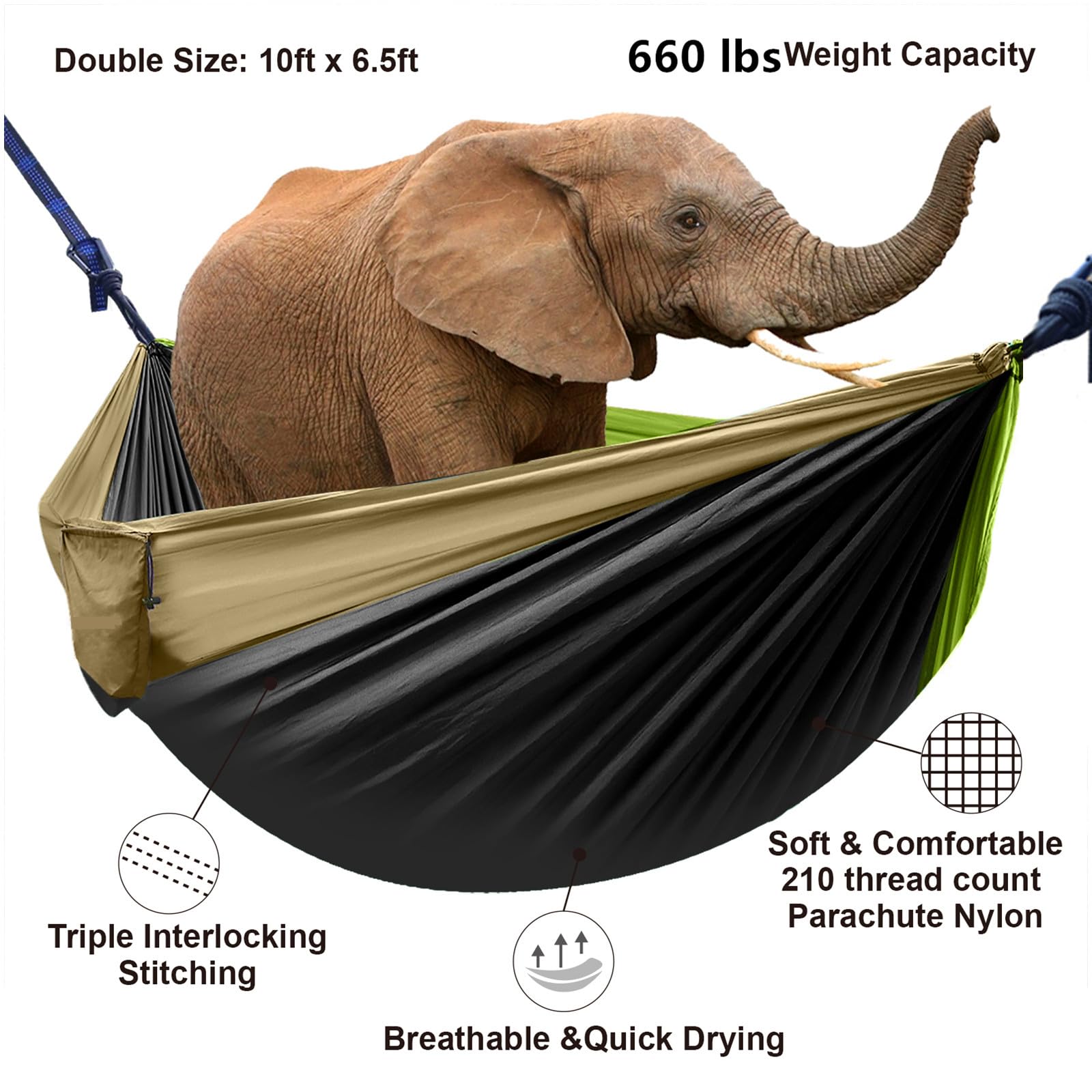 Premium Double Camping Hammock with 2 Tree Straps (16+2 Loops) - 210T Nylon Parachute Lightweight Portable Hammock for 2 Persons - Perfect for Backpacking, Hiking, Beach, Travel & Backyard Relaxation - Great Gift for Outdoor Enthusiasts