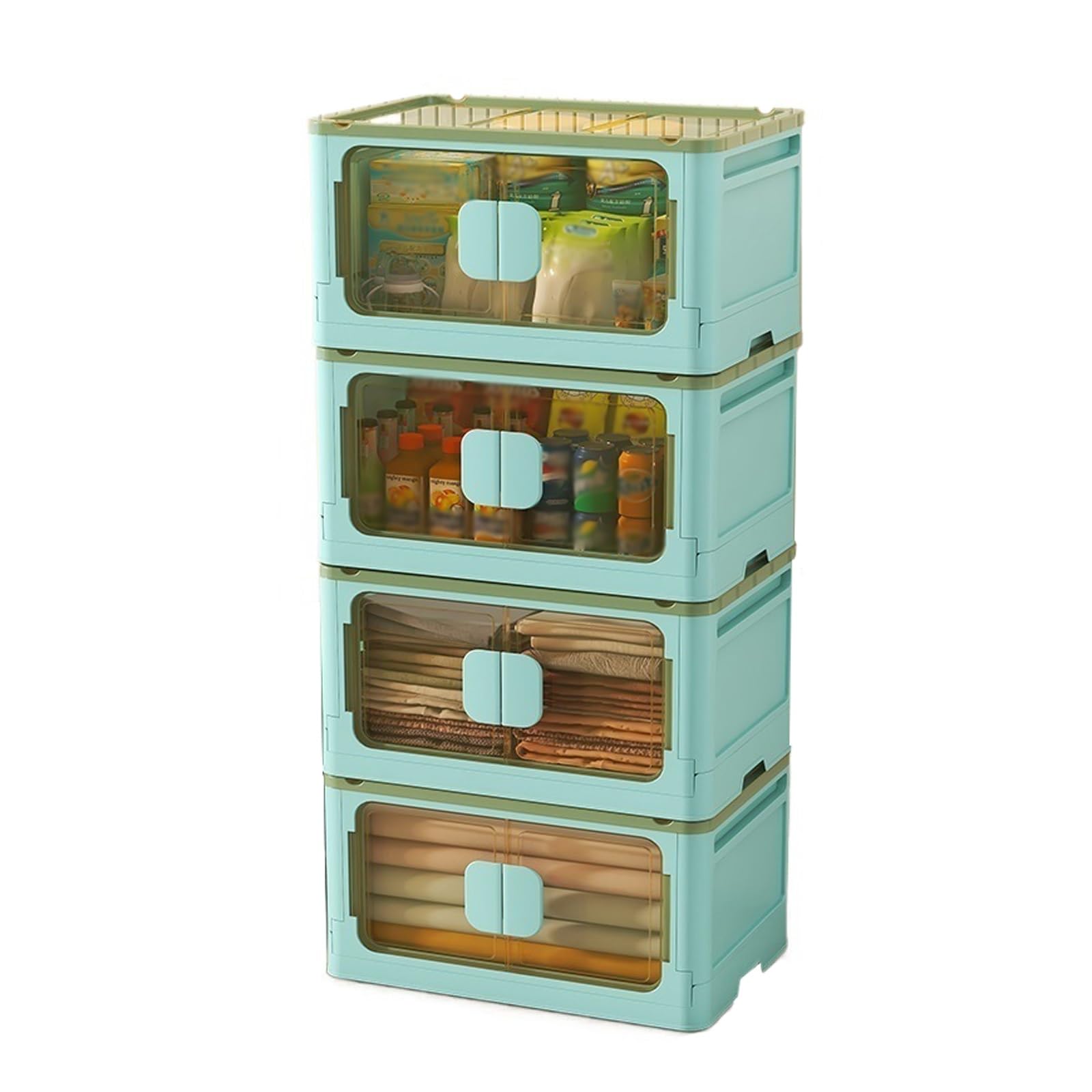 AVLUZ 4-Tier Collapsible Storage Bins with Wheels - Stackable Plastic Organizer Cabinet for Toys, Clothes, Books & Snacks (70x44x160cm) - Perfect for Home, Office, Closet & Kids Room Organization