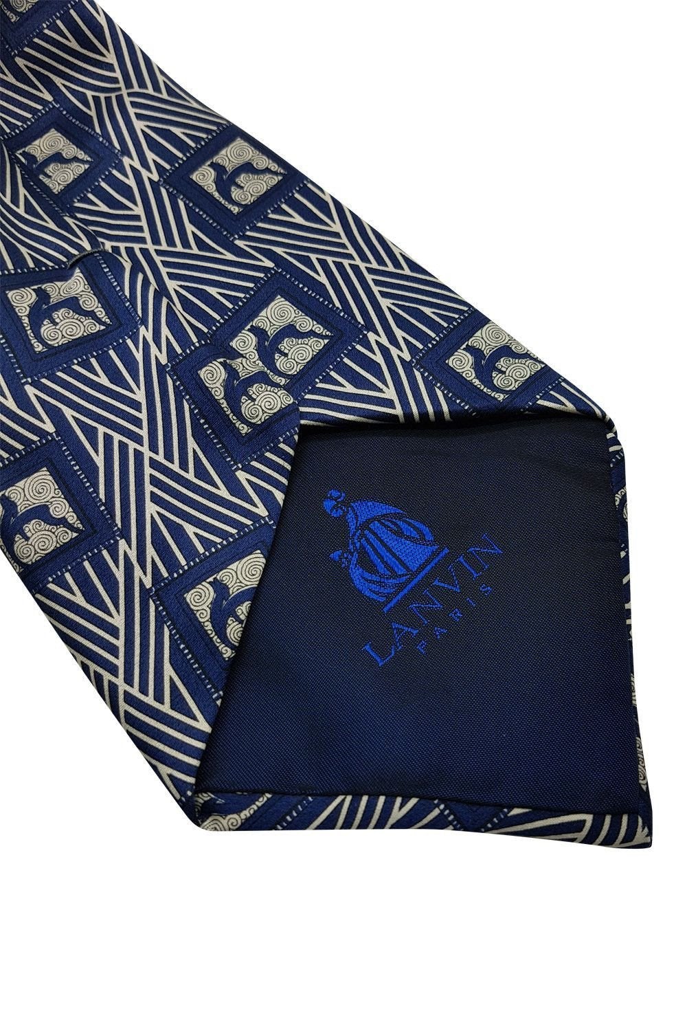 LANVIN Blue 100% Silk Geometric Print Classic Length Designer Tie (58