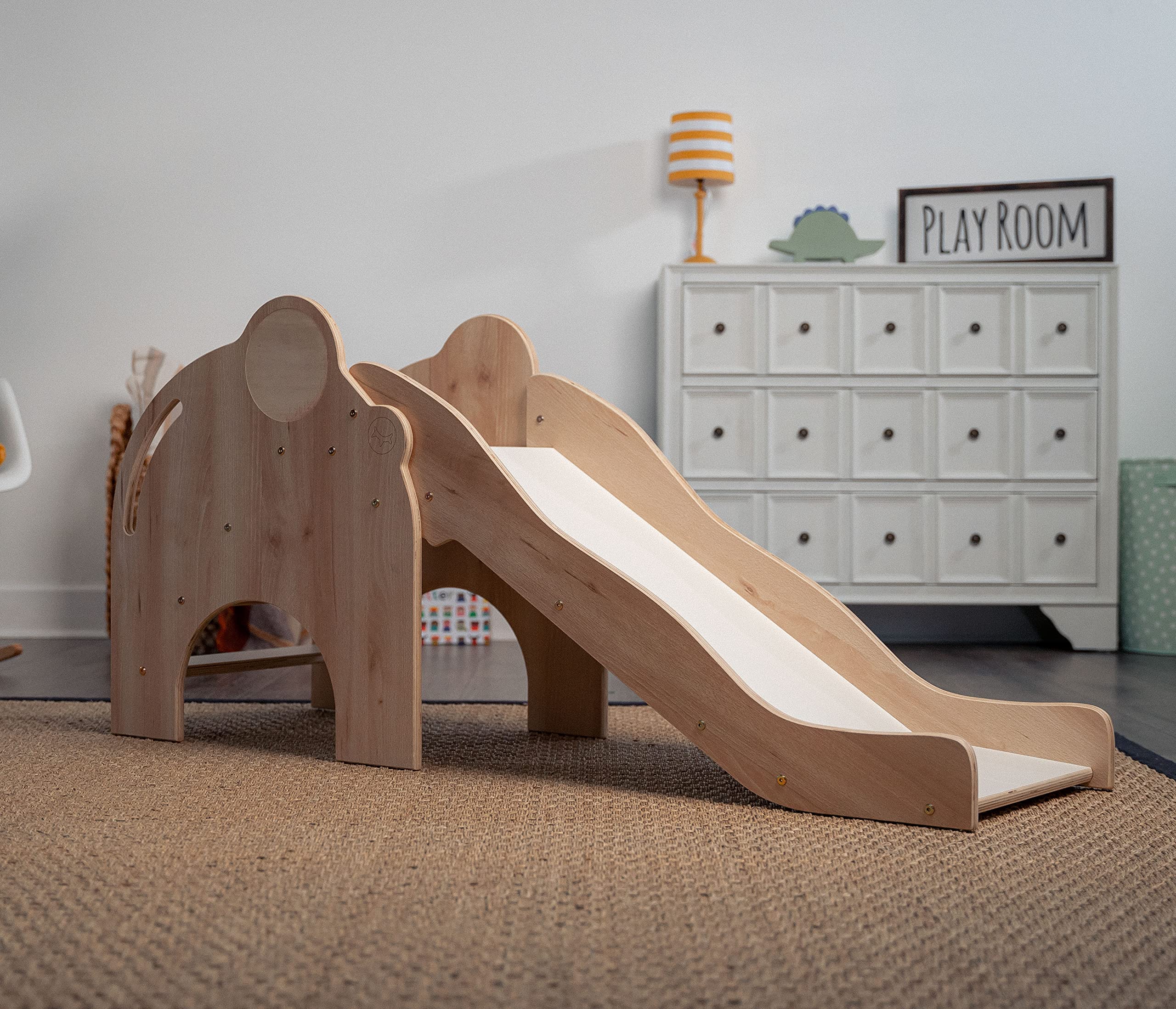 Avenlur Nima Indoor Slide for Toddlers - Elephant Shaped Montessori & Waldorf Style Kids Slide - Safe Sturdy Slide for 1-5 Year Olds - Develop Motor Skills & Balance - Perfect for Playrooms, Daycares & Indoor Play Spaces