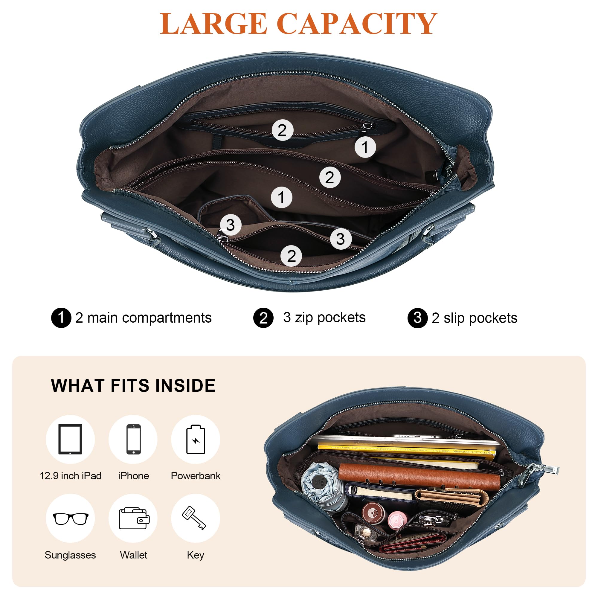 Genuine Leather Handbags for Women - Stylish Hobo & Shoulder Tote Bags - Perfect for Work, Travel & Everyday Use