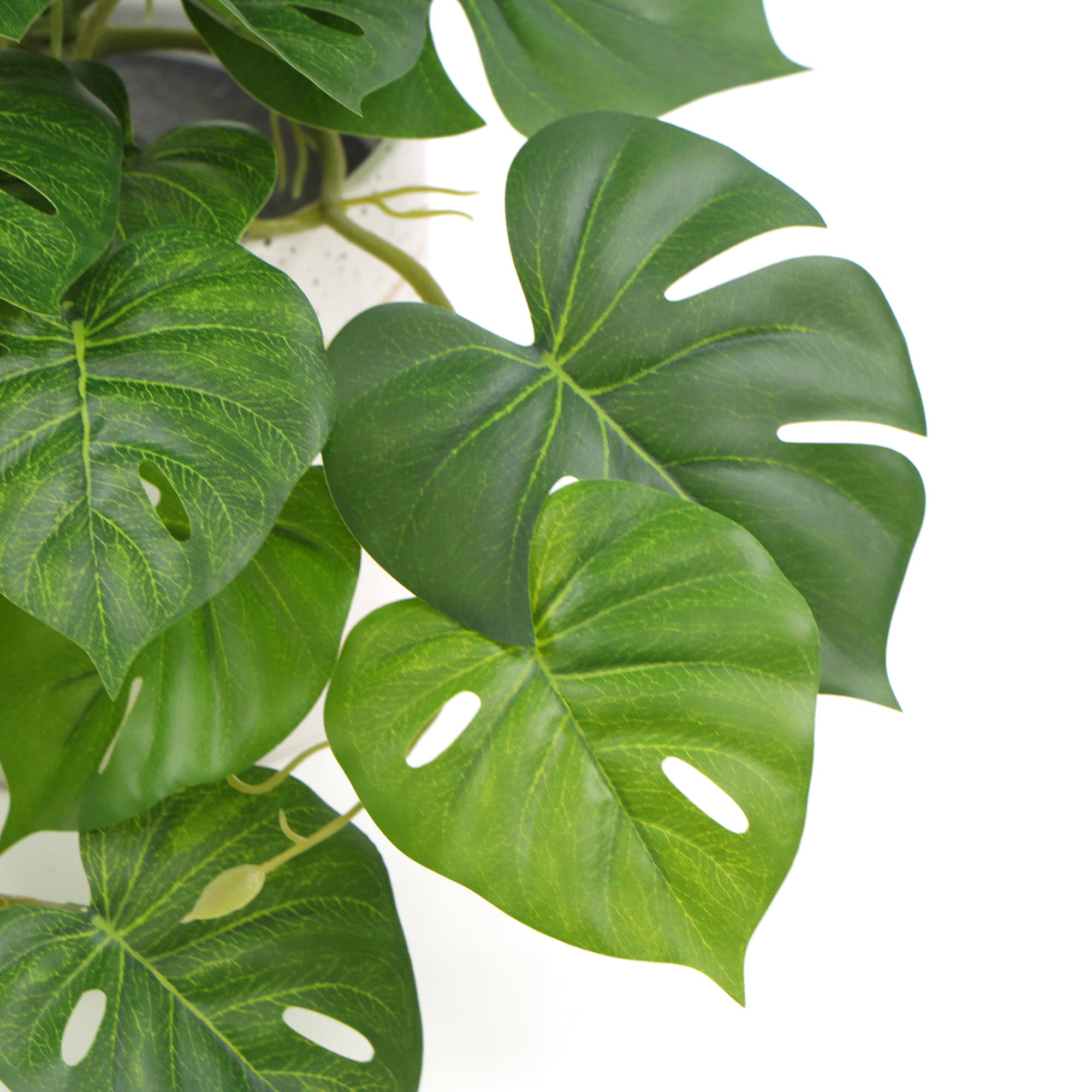 Decorative Ceramic Bowl with Artificial Monstera Plant - 30cm Faux Potted Greenery for Home & Office Decor
