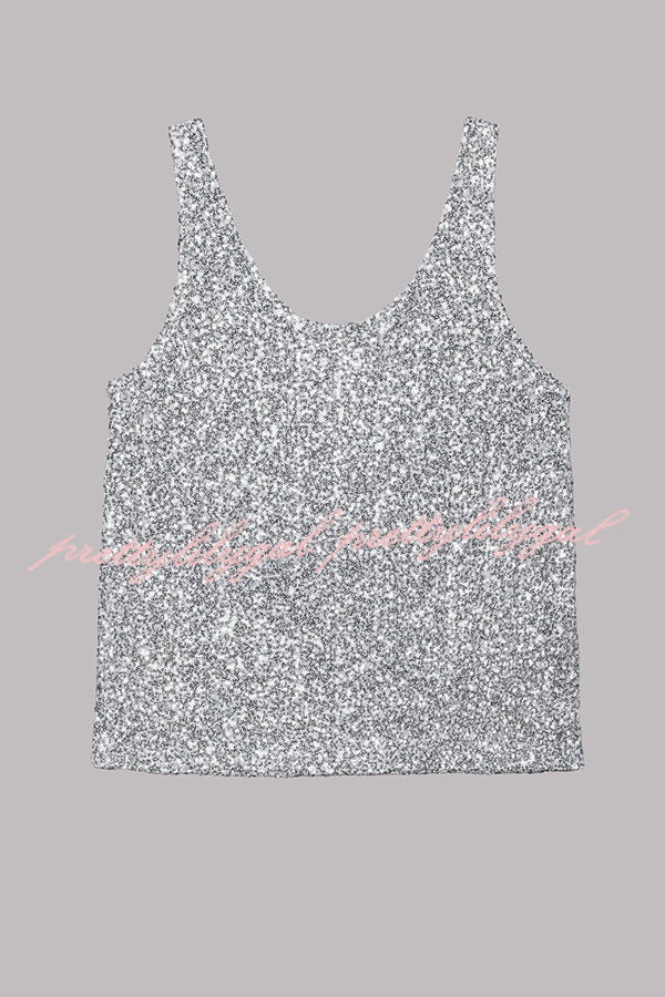 Vacation Luxe Sequin Relaxed Tank Top for Women - Glamorous Party & Beach Wear - Perfect for Night Out, Club, Vacation & Summer Outfits