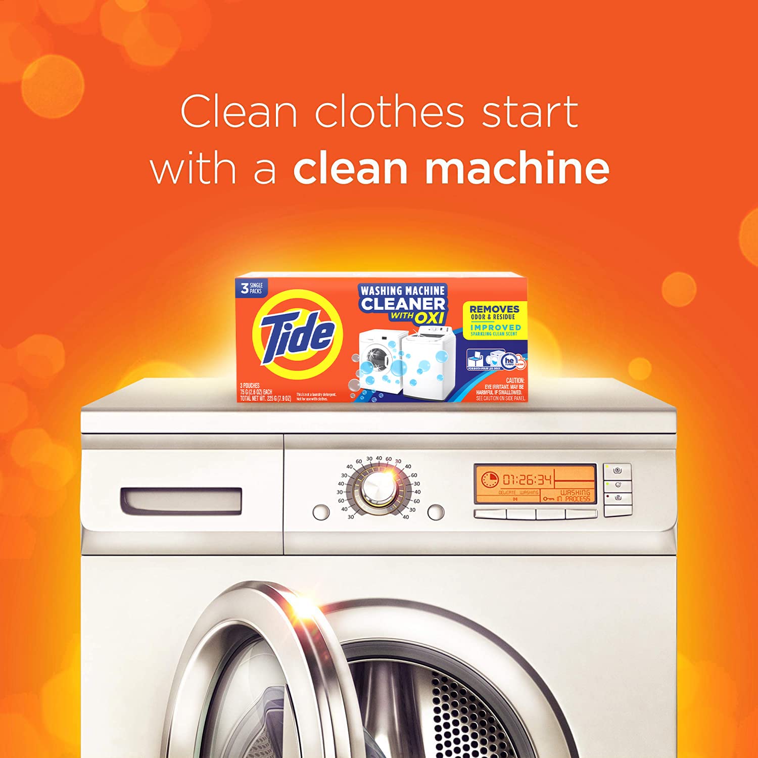 Tide Washing Machine Cleaner with Oxi - Deep Cleaning Odor Eliminator for Front & Top Loader Washers (3 Month Supply) - Perfect for Monthly Washer Maintenance & Eliminating Musty Smells