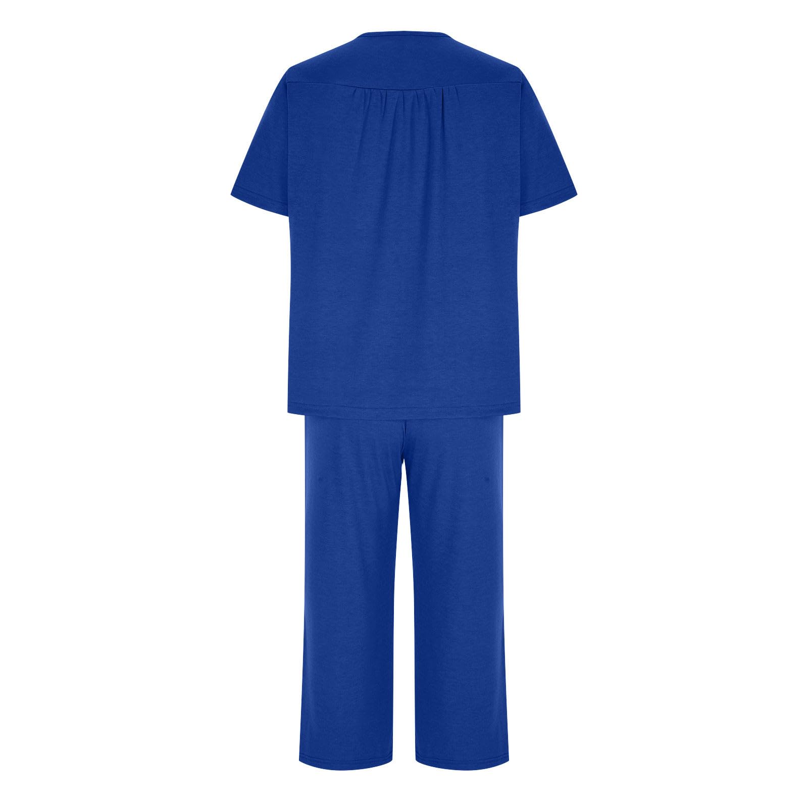 Women's 2-Piece Pajama Set - Plus Size Button-Up Short Sleeve Lounge Wear & Sleepwear for Comfortable Nights | Cozy Home Outfit, Relaxing Evenings & Vacation Loungewear