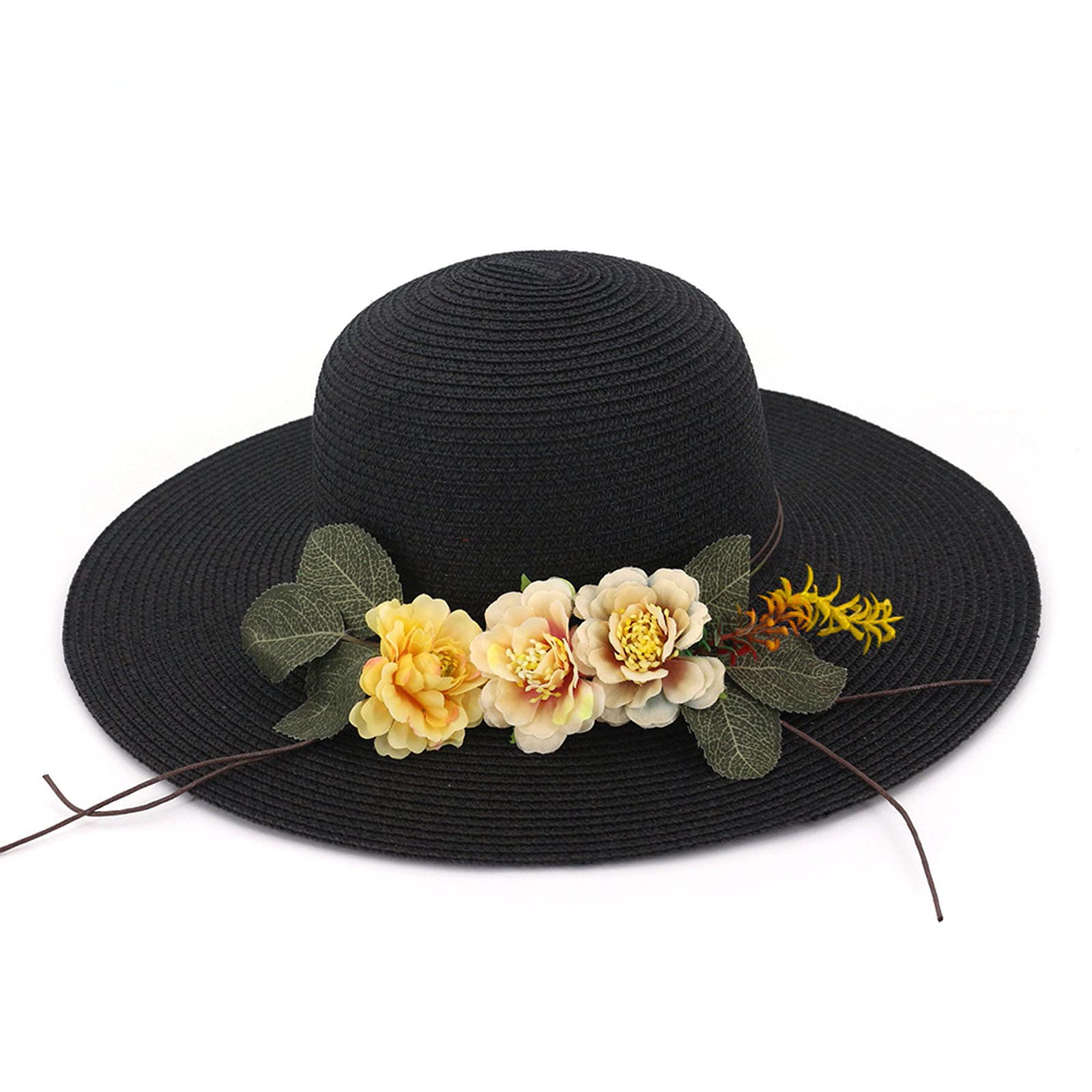 Stylish Straw Sun Hat with Flower Design - UV Protection Wide Brim Visor for Women - Perfect for Beach, Outdoor, and Summer Fashion