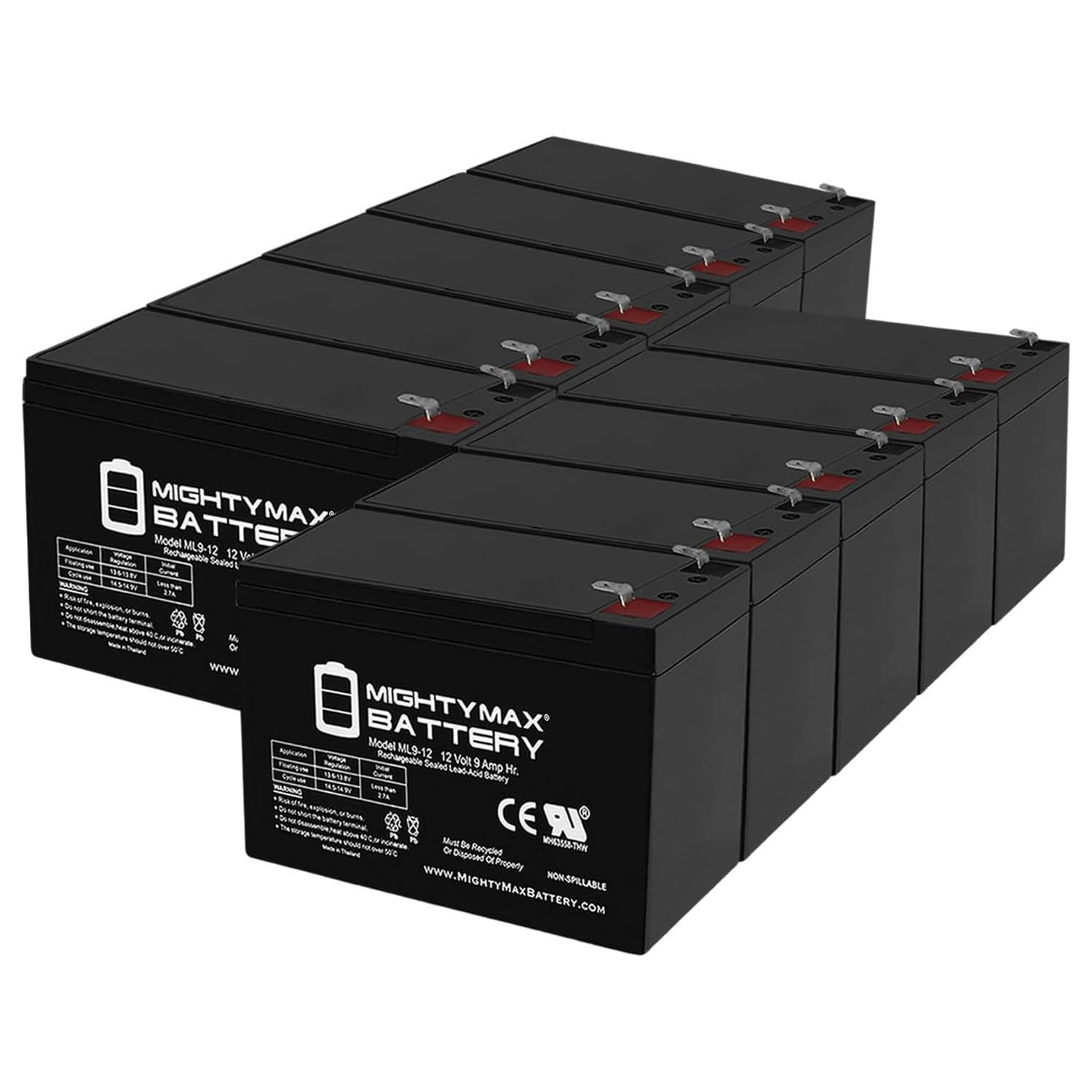 Mighty Max 12V 9Ah SLA Replacement Battery for APC Back-UPS Pro 1500 - 10 Pack - Power Backup for Home Office, Security Systems & Emergency Lighting