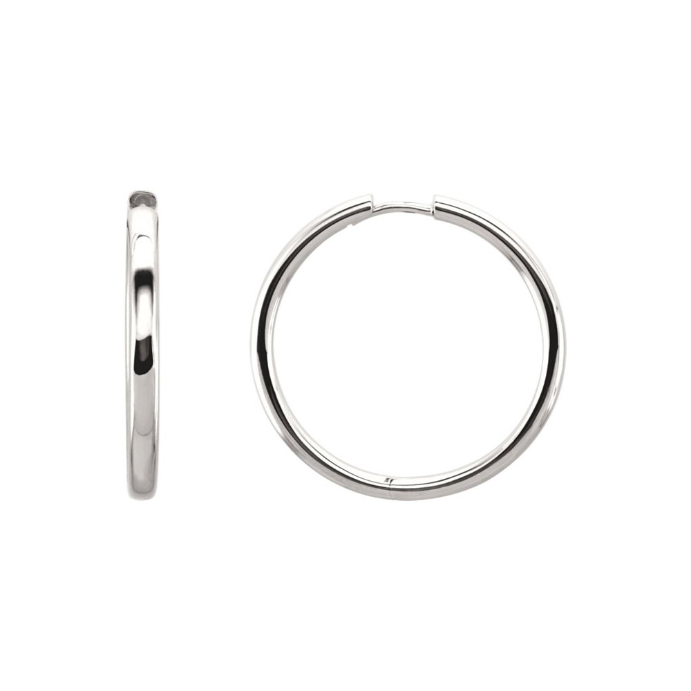 2.6mm Black Bow Hinged Endless Round Hoop Earrings - 29mm Sterling Silver for Everyday Wear & Special Occasions