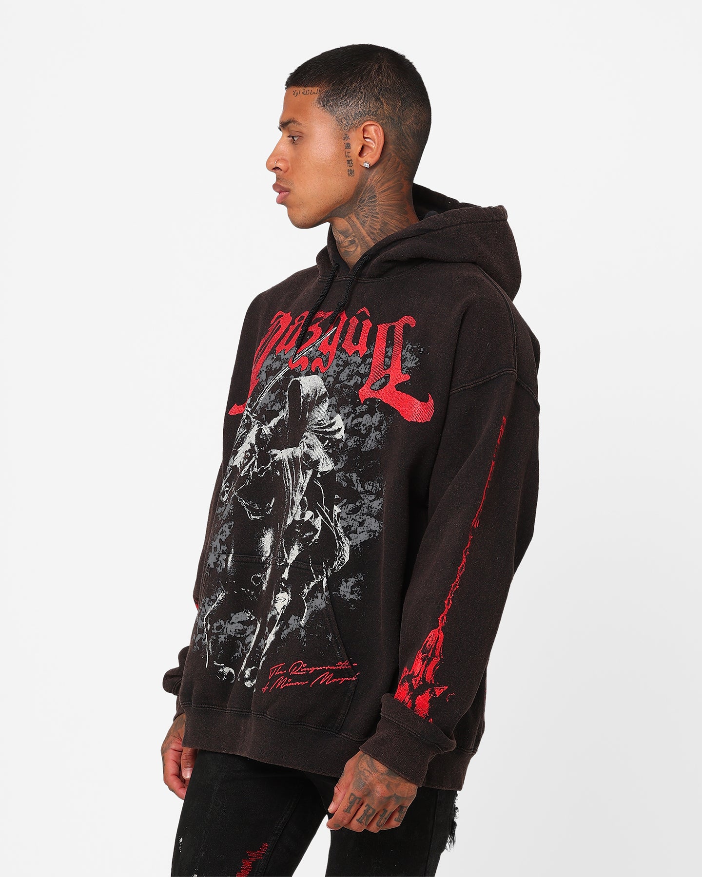 Vintage Lord of the Rings Nazgul Hoodie - Distressed Black Wash | American Thrift | Perfect for Fantasy Fans & Movie Night Outfits