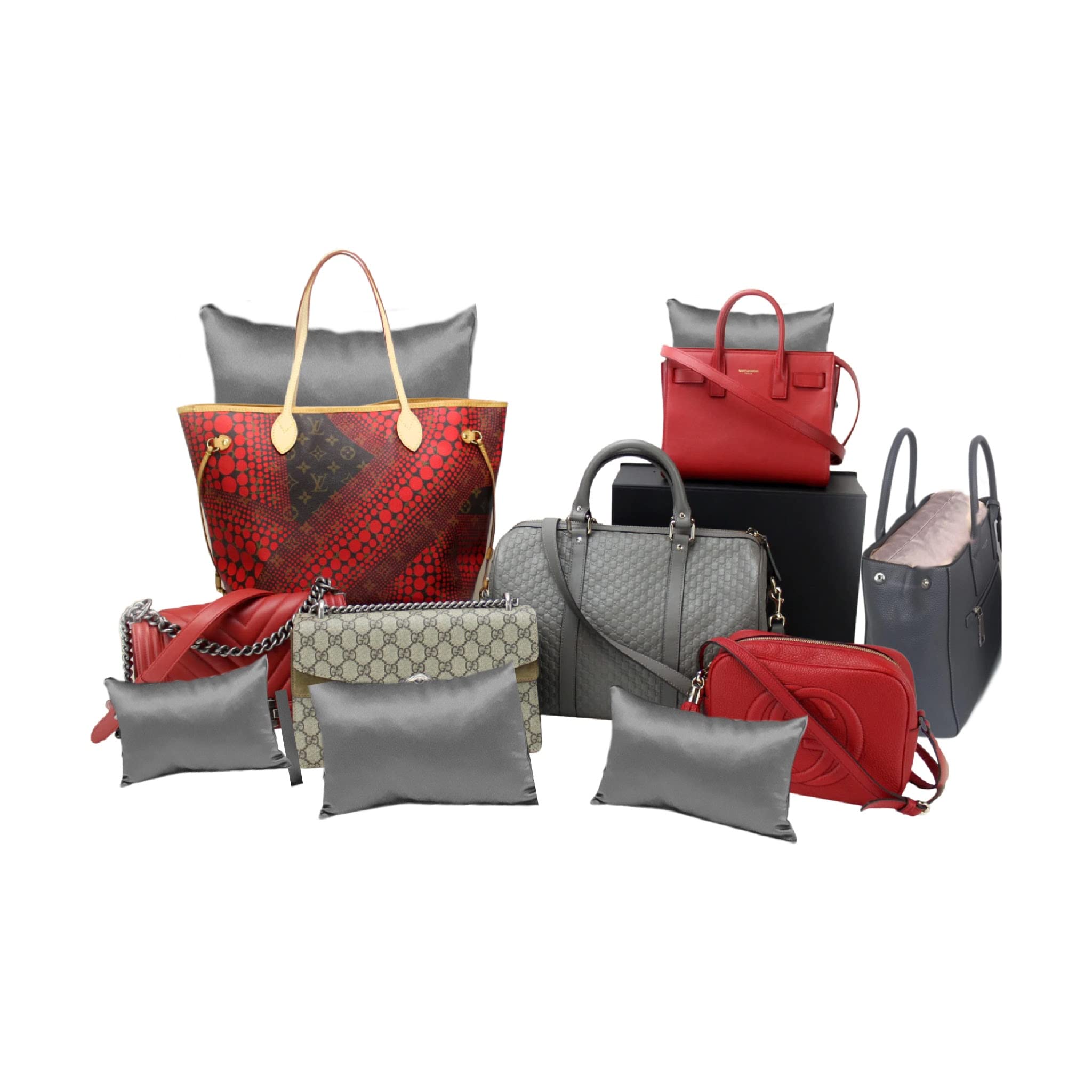 Luxury Grey Purse Pillow Set for Handbags | Prevents Creasing & Maintains Shape | Perfect for Large Purse Collections & Travel Storage | Handbag Organizer Accessory for Closet & Display