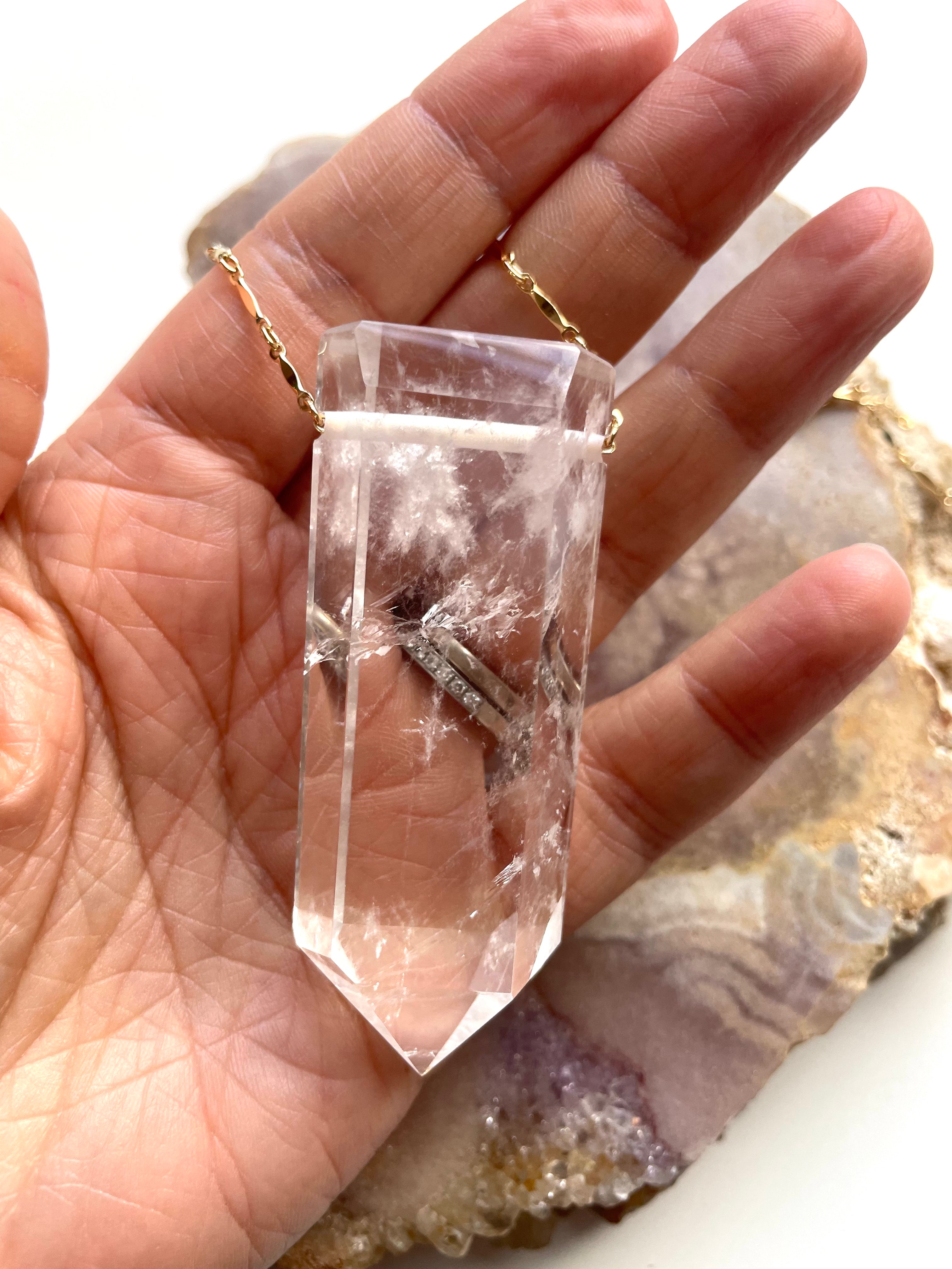 Extra Large Chunky Clear Quartz Pendant Necklace - 14K Gold Filled Healing Crystal Jewelry for Meditation, Energy Cleansing & Spiritual Gifts