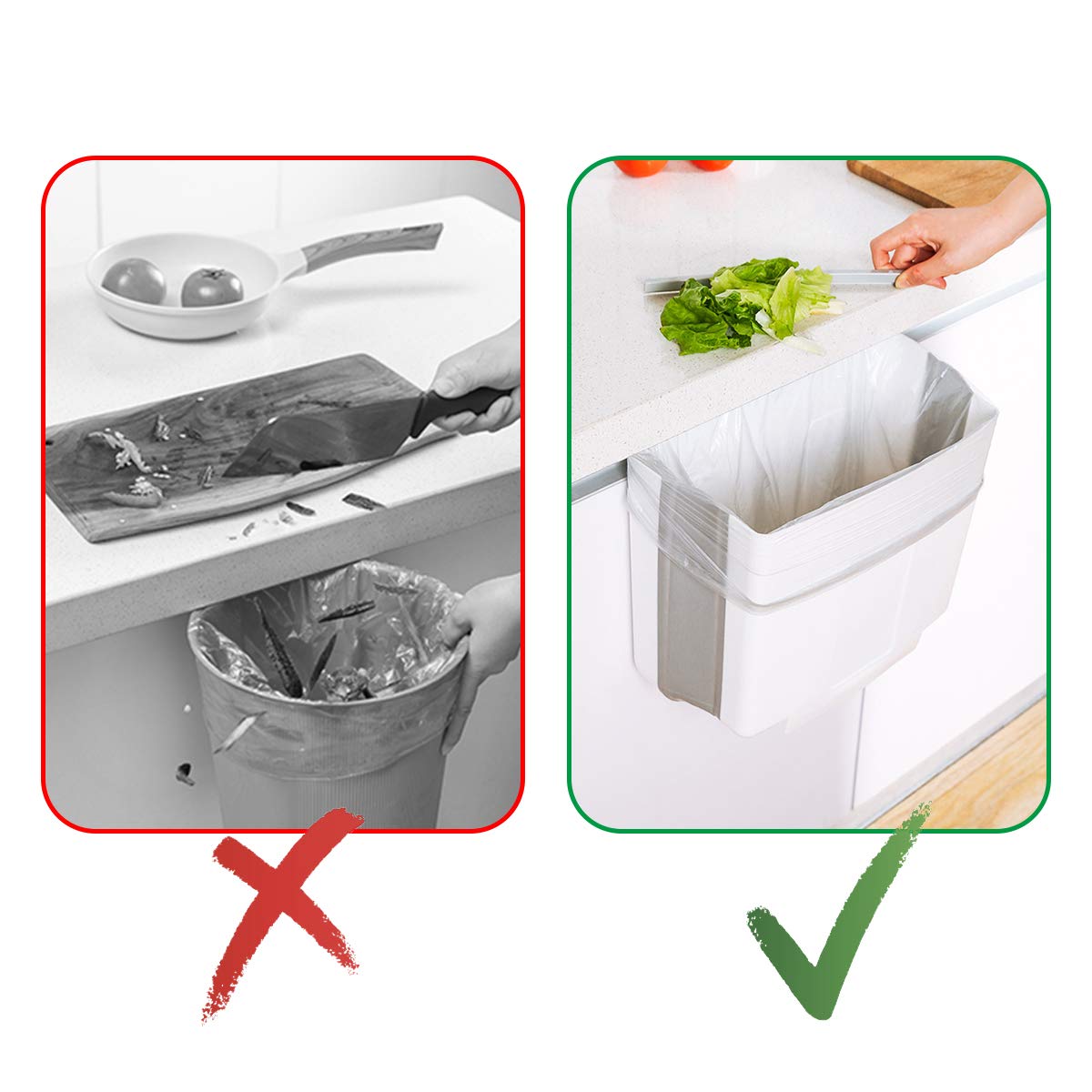 AYADA Collapsible Hanging Trash Can - 2.9 Gallon Foldable Plastic Waste Bin with Garbage Bag for Kitchen, RV, Cabinet Door & Counter - Space-Saving Solution for Small Spaces & Easy Disposal