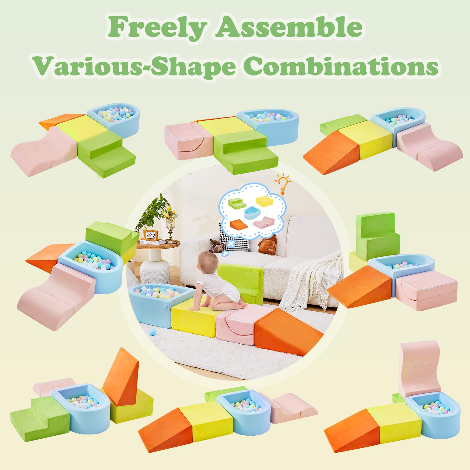 5-Piece Soft Foam Climbing Toys Set for Toddlers - Indoor Play Gym with Foam Ball Pit (Balls Not Included) - Safe Crawling, Sliding & Climbing Blocks for Kids - Perfect for Playrooms, Daycares & Home Play Areas