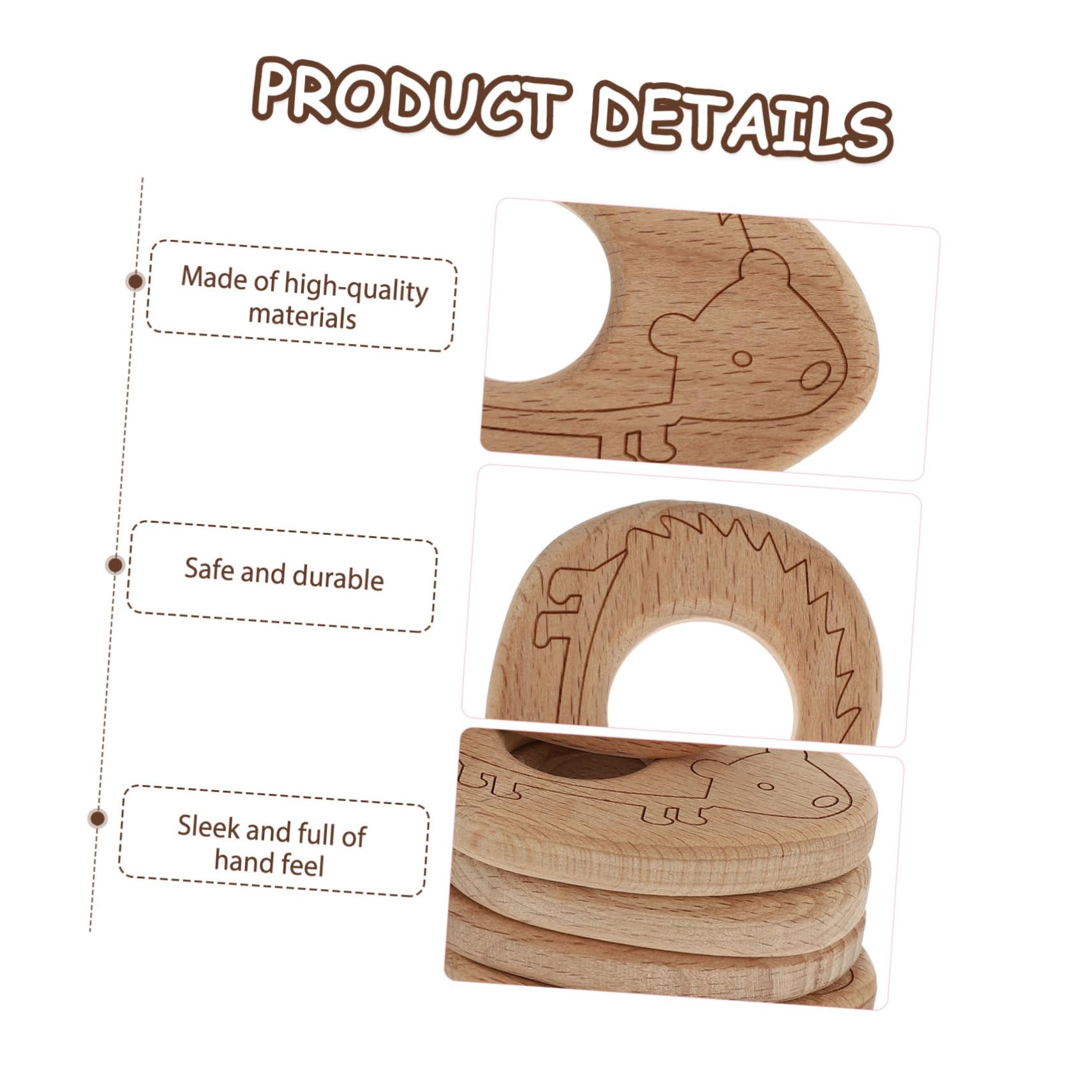 Anneome 10pcs Natural Wooden Teething Pendant Play Gym Toy - Safe Baby Teether & Sensory Toy for Infants & Toddlers - Perfect for Crib, Stroller, and Playtime (Beech Wood)