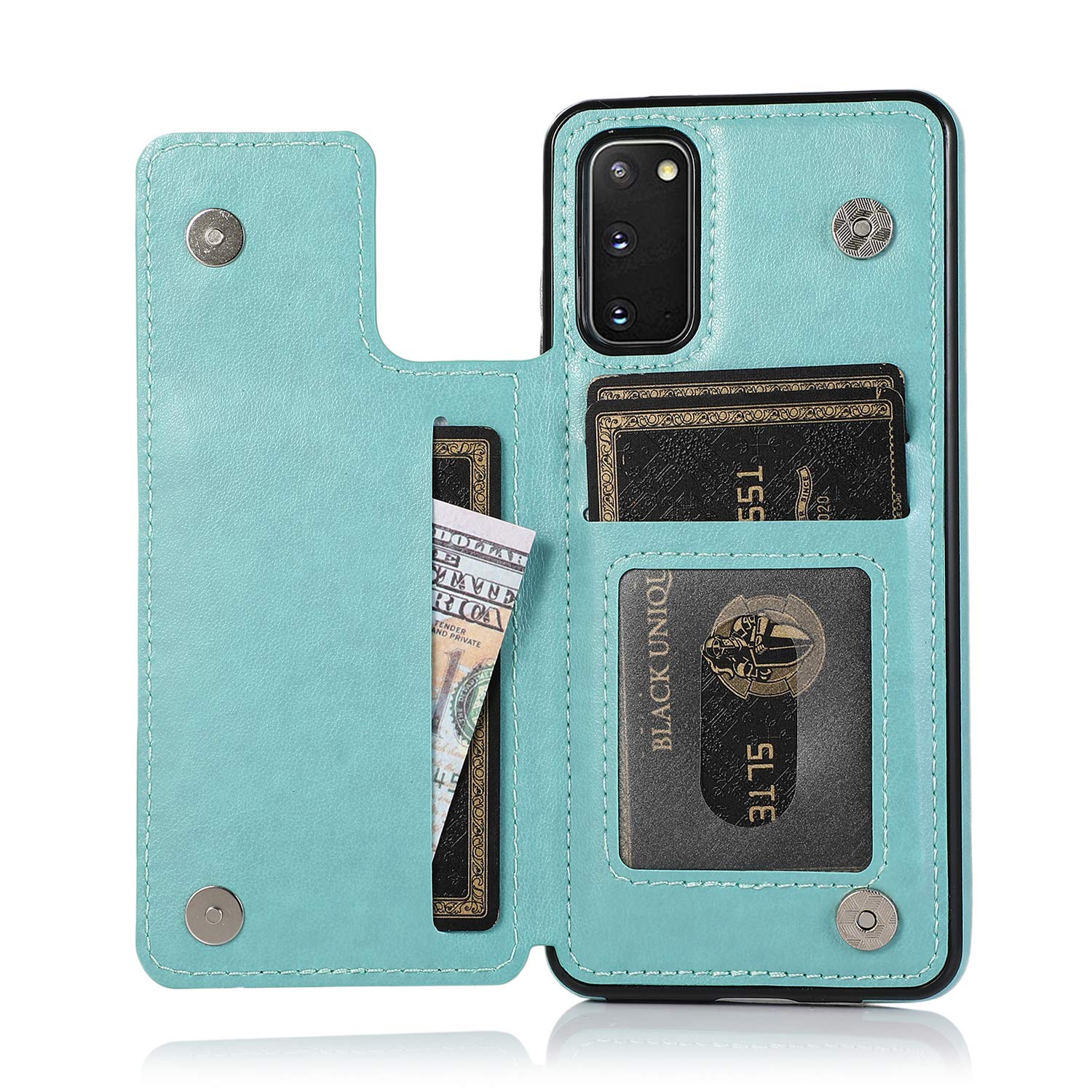 Samsung Galaxy S20 Wallet Case with Card Holder & Kickstand - PU Leather Protective Flip Cover for 6.2 Inch Galaxy S20 (2020 Model, Mint Green) - Perfect for Hands-Free Viewing & Secure Card Storage