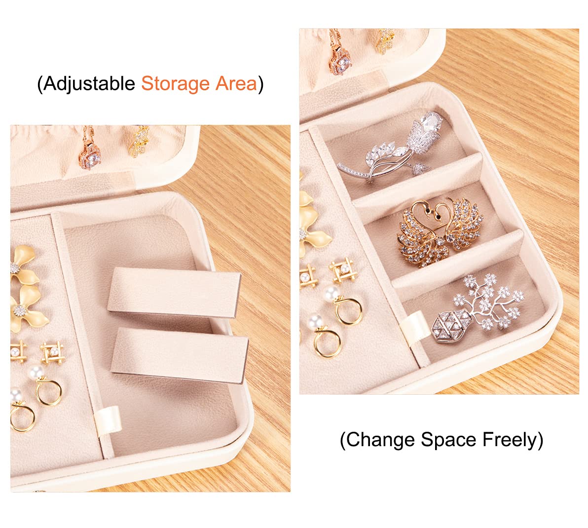 LANDICI Small Jewelry Box for Women & Girls - PU Leather Travel Jewelry Organizer Case with Storage Compartments for Rings, Earrings, Necklaces & Bracelets - Perfect Gift for Her, Kids & Men - Portable Jewelry Display Holder for Travel, Home & Office - White