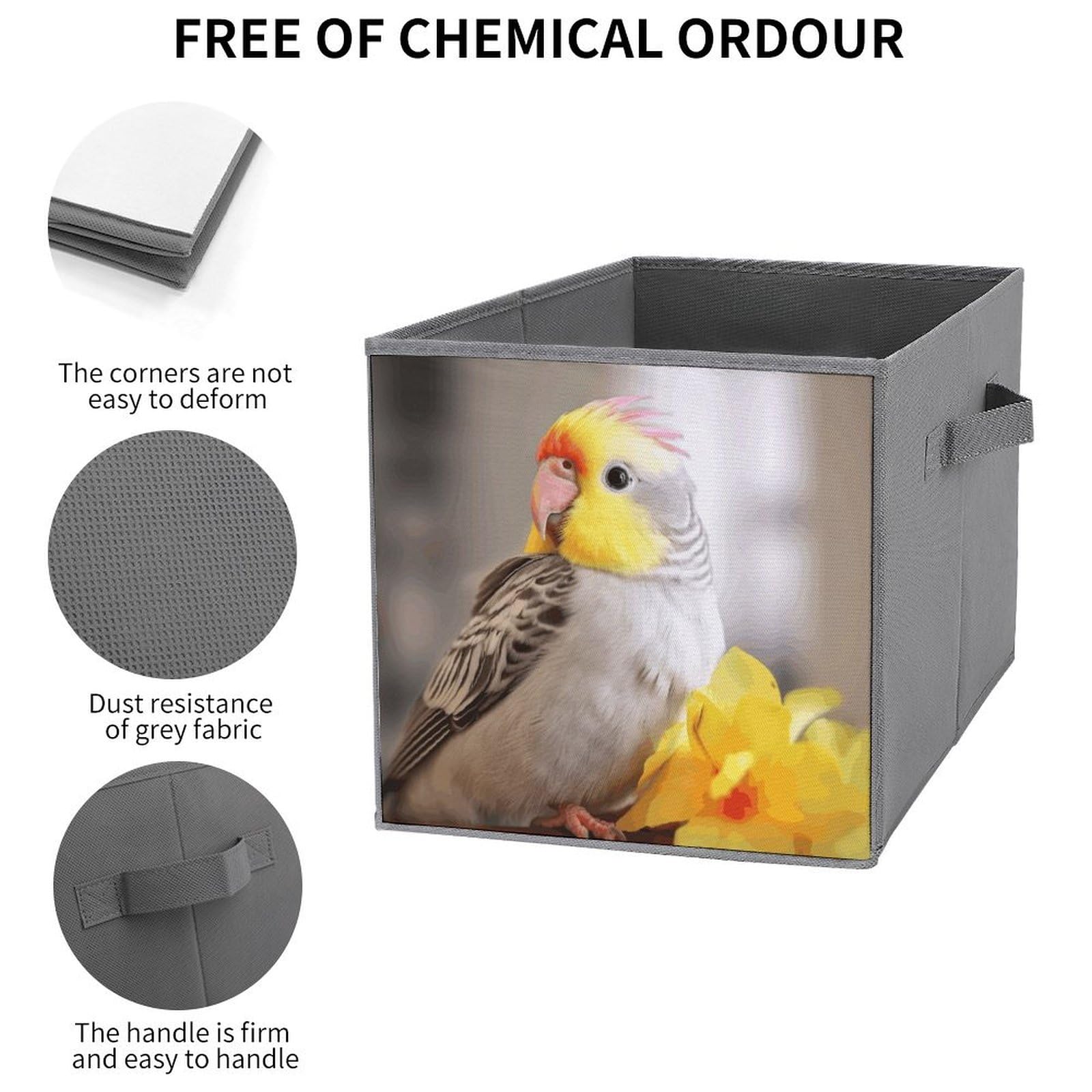 2PCS Foldable Storage Bins - Cute Cockatiel Printed Large Capacity Storage Boxes with Handles for Playroom, Office & Home Organization | Perfect for Toys, Books & Clutter Control