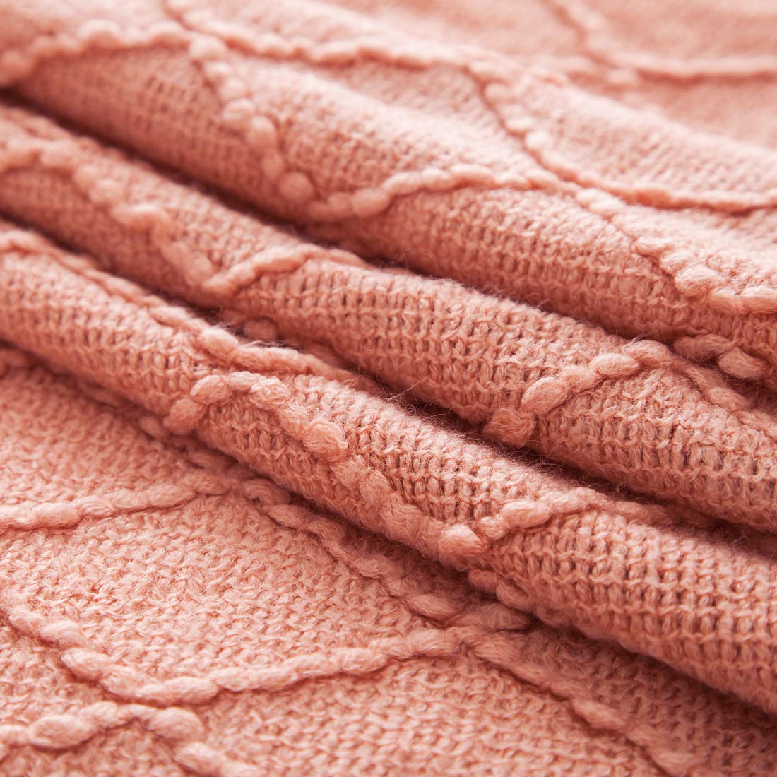 TREELY Coral Orange Knitted Throw Blanket with Fringe Tassels - Soft Textured Solid Decorative Blanket for Bed, Couch, Sofa - 50