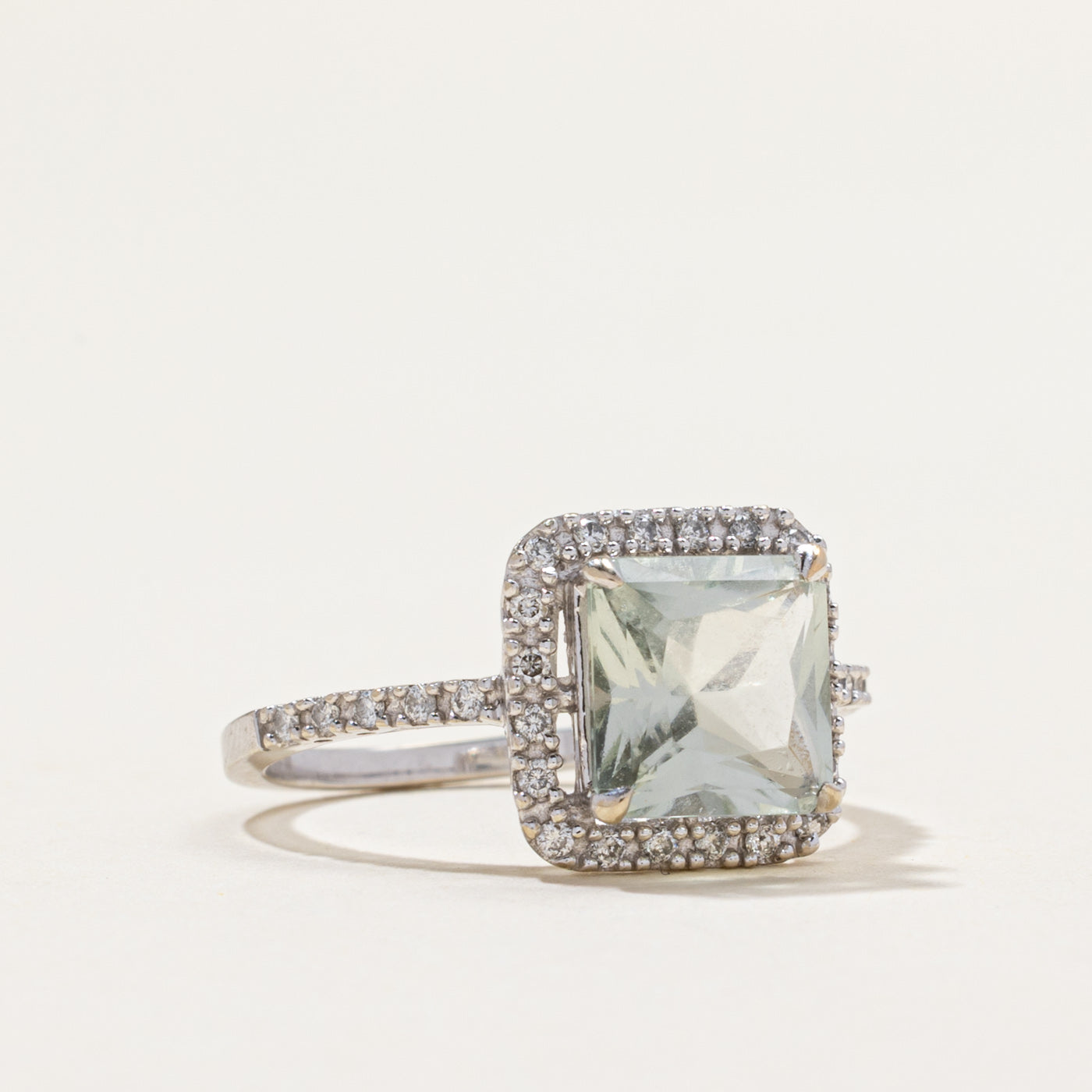 Effy Prasiolite & Diamond Halo Ring - 2.15ct Green Gemstone with 0.24ctw Diamond Accents - Size 7 - Perfect for Engagement, Anniversary & Special Occasions
