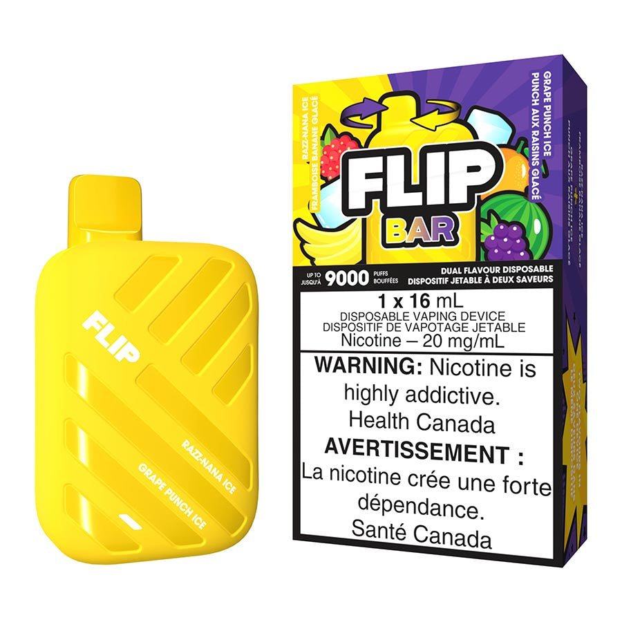 Flip Bar Disposable Vape Device - Razz Nana Ice & Grape Punch Ice Flavors | Portable Vape Pen for On-The-Go Use, Travel & Social Events