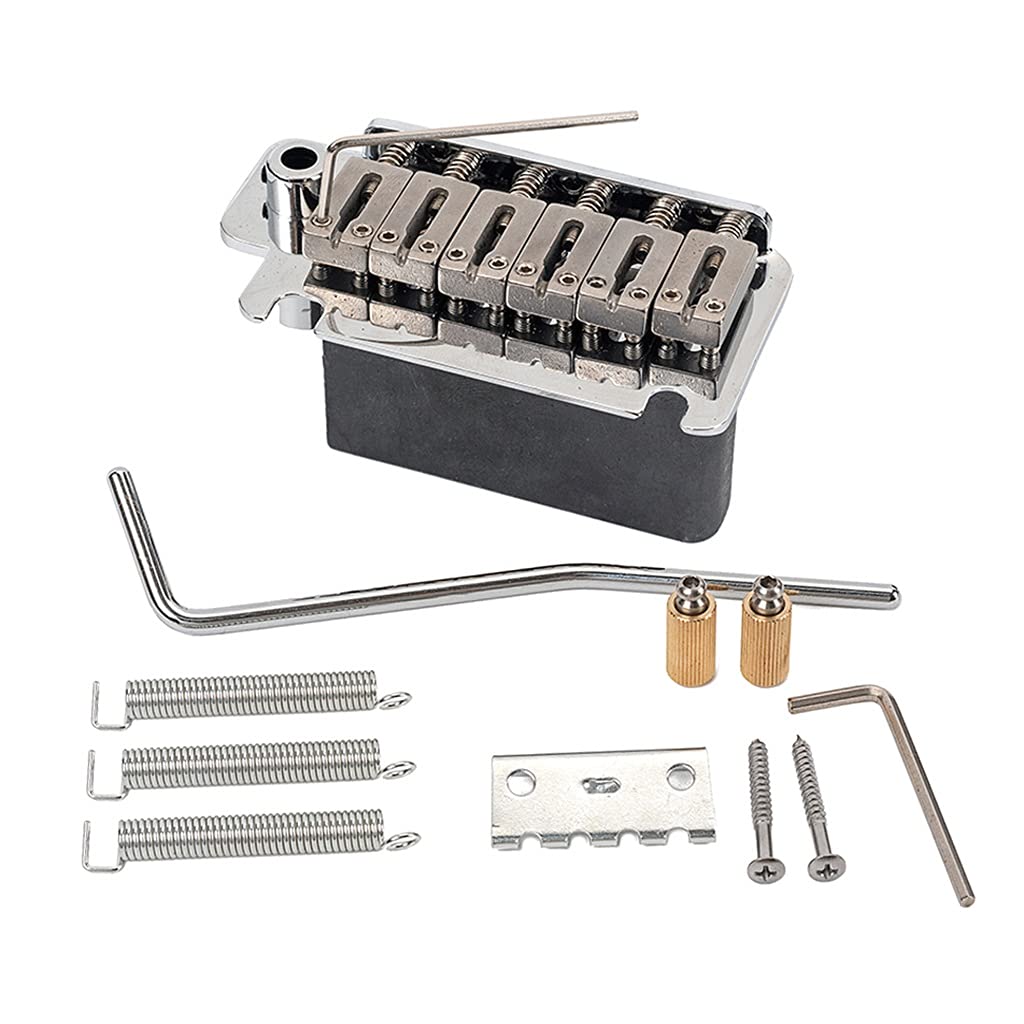 6-String Electric Guitar Bridge Saddle Set - Chrome Hardtail Tremolo Block & Tailpiece for Fender/Squier/Gibson Style Guitars | Perfect for Guitar Repair, Upgrades & DIY Projects