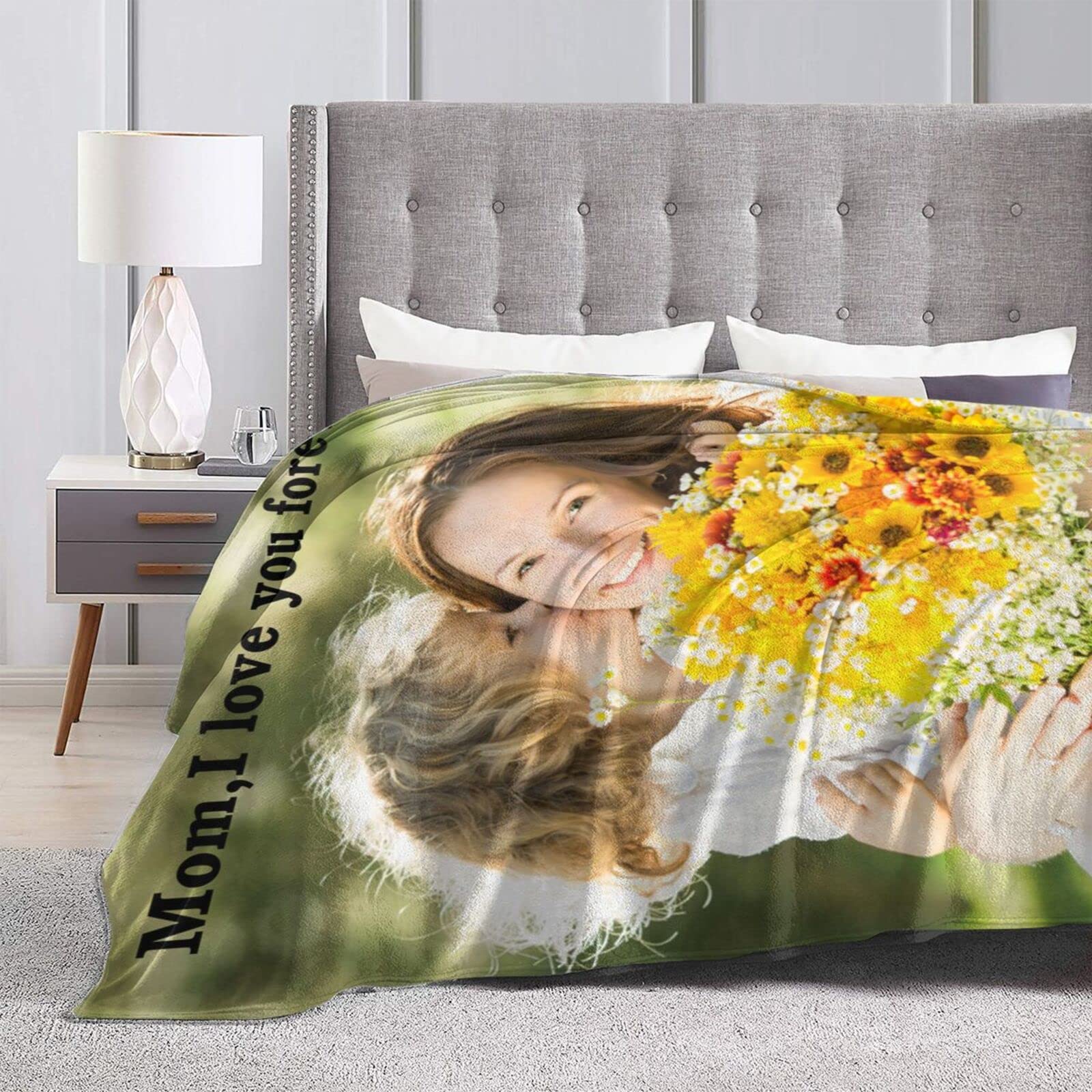 Personalized Photo Blanket for Mom & Grandma - Custom Fleece Throw with Picture & Name - 50x40 Inch - Perfect Mother's Day, Birthday Gift from Daughter or Son - Great for Cuddling, Home Decor & Special Occasions