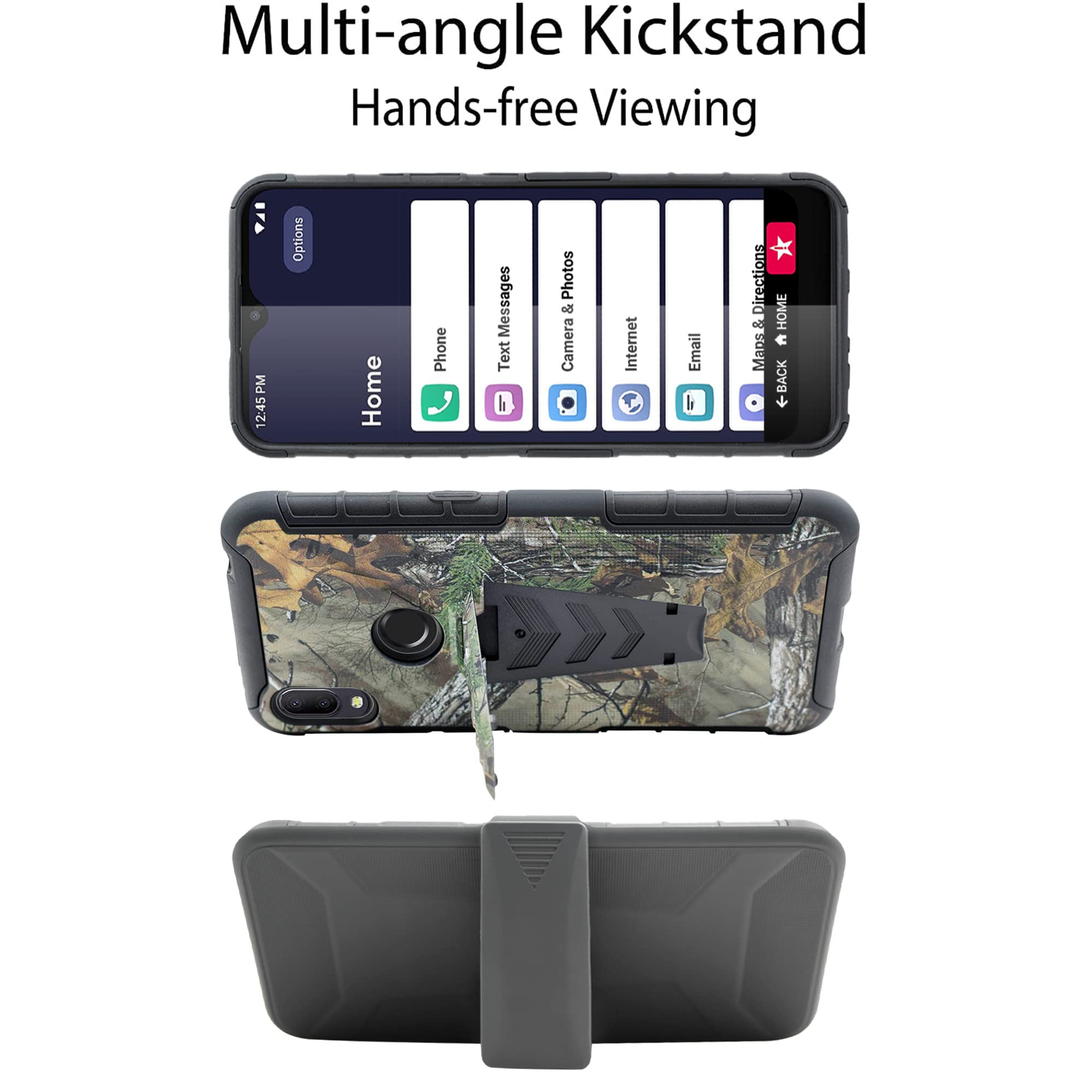 Jitterbug Smart 3 Heavy Duty Shockproof Case with Tempered Glass & Swivel Belt Clip - Camo Holster Cover with Kickstand for Seniors | Perfect for Outdoor Activities, Travel & Everyday Protection