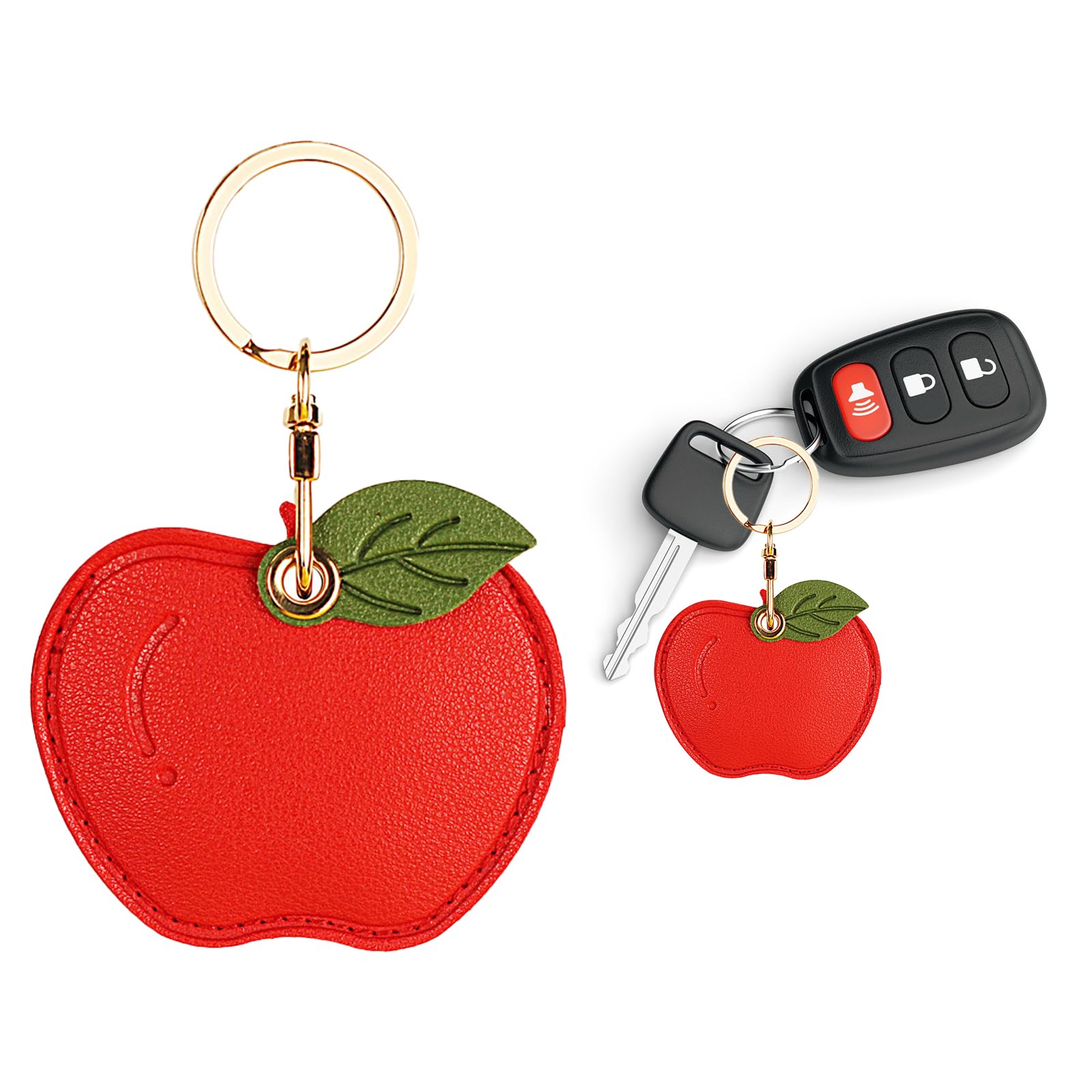 Durable Leather Keychain Holder for Apple AirTag - Anti-Scratch Protective Cover with Key Ring | Perfect for Keys, Luggage & Backpack Tracking (Black)