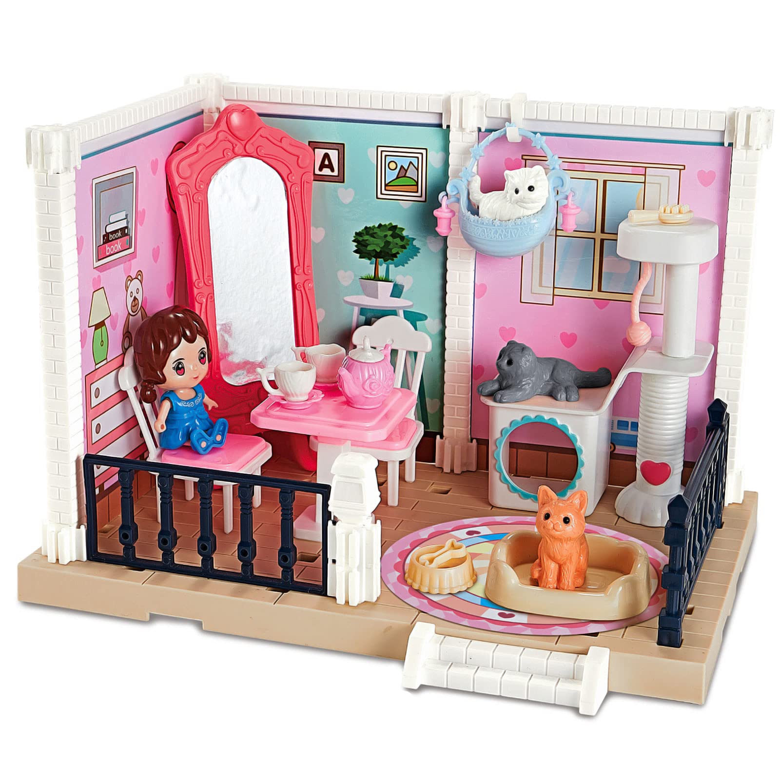 HYSK DIY Miniature Dollhouse Kit for Girls - Princess Dream House with Furniture & Pets, Perfect for Kids 3+ Years Old - Creative Play & Gift Idea