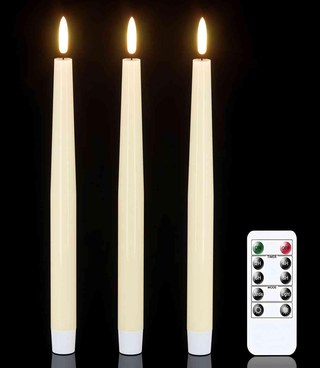 Flameless LED Taper Candles with Remote Timer - Real Wax Battery Operated Candlesticks with 3D Wick - Set of 3 Ivory 9.84